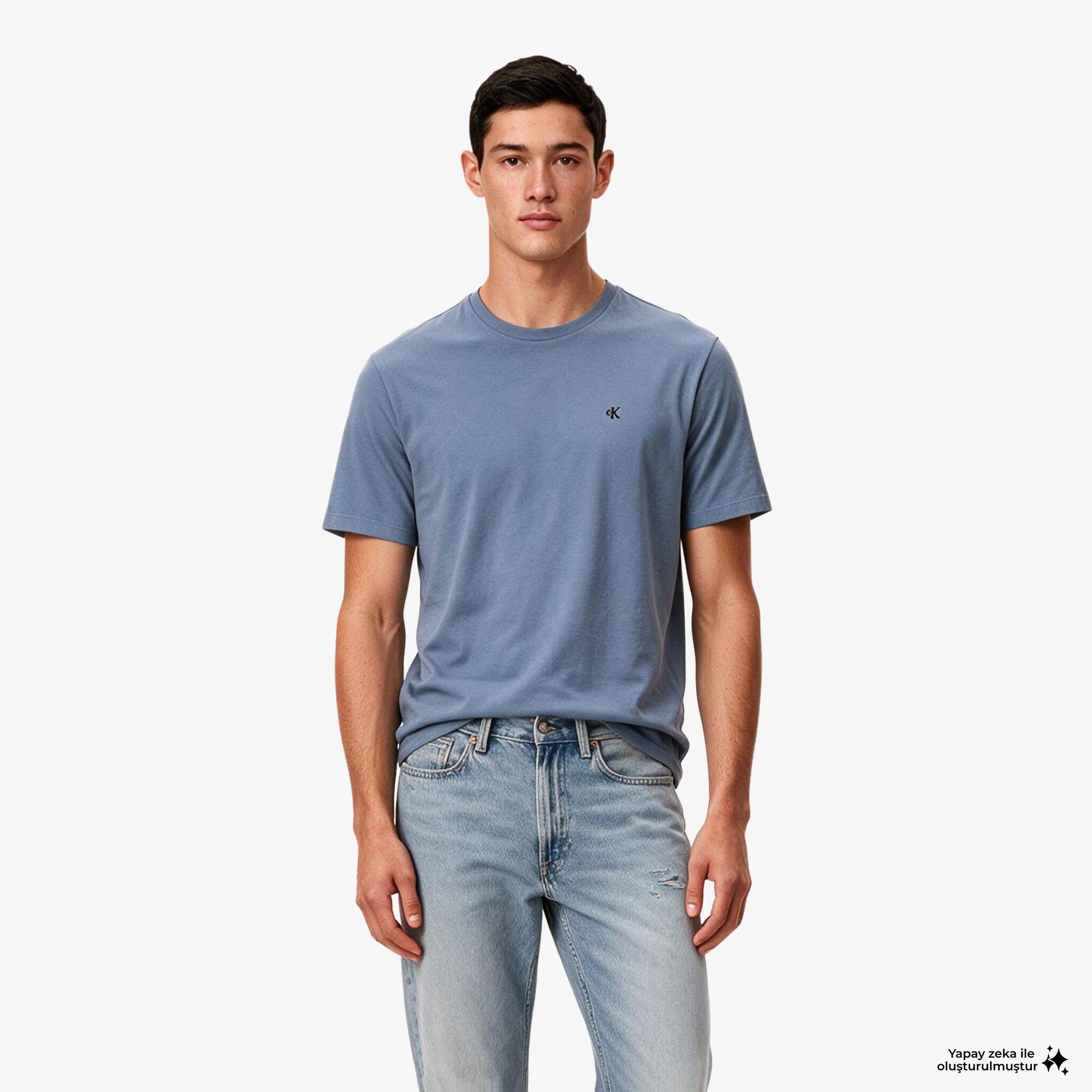 Calvin Klein Classic Monogram Erkek Mavi T-Shirt