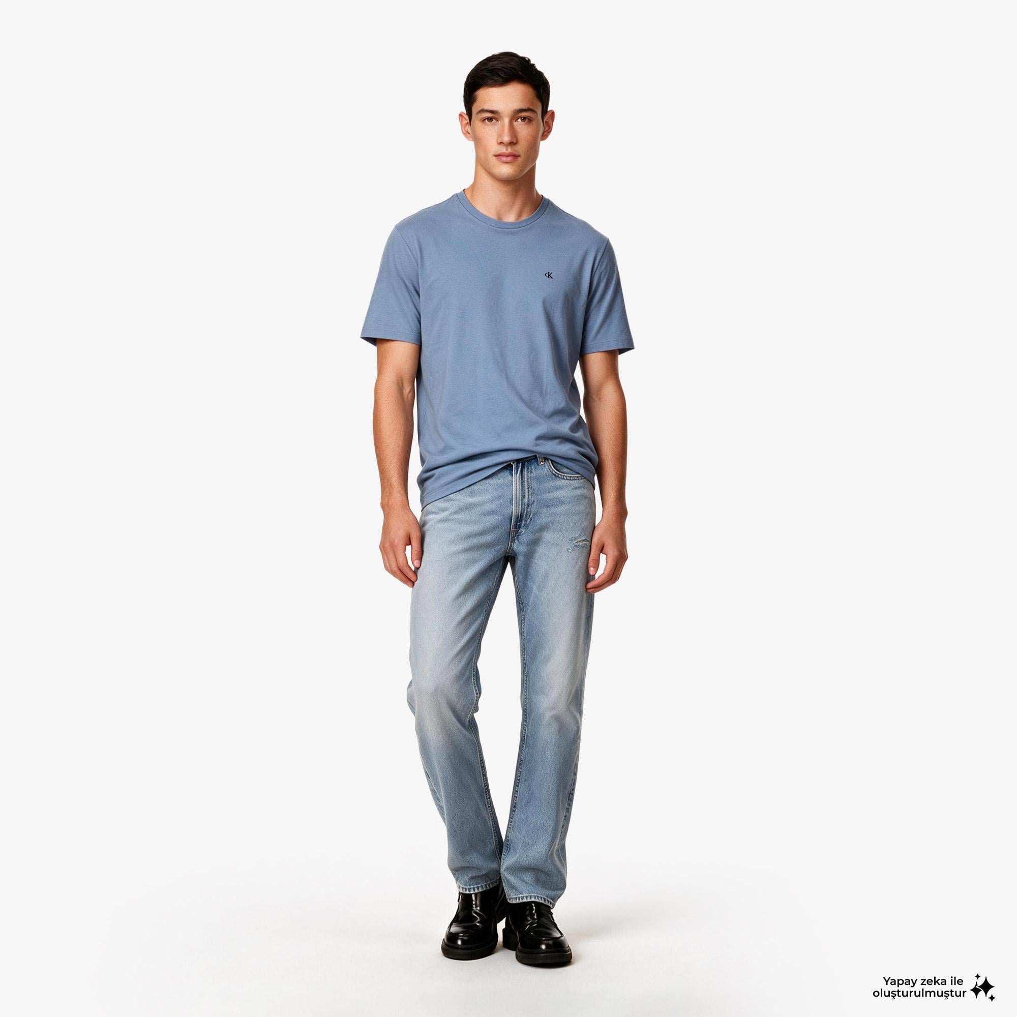 Calvin Klein Classic Monogram Erkek Mavi T-Shirt