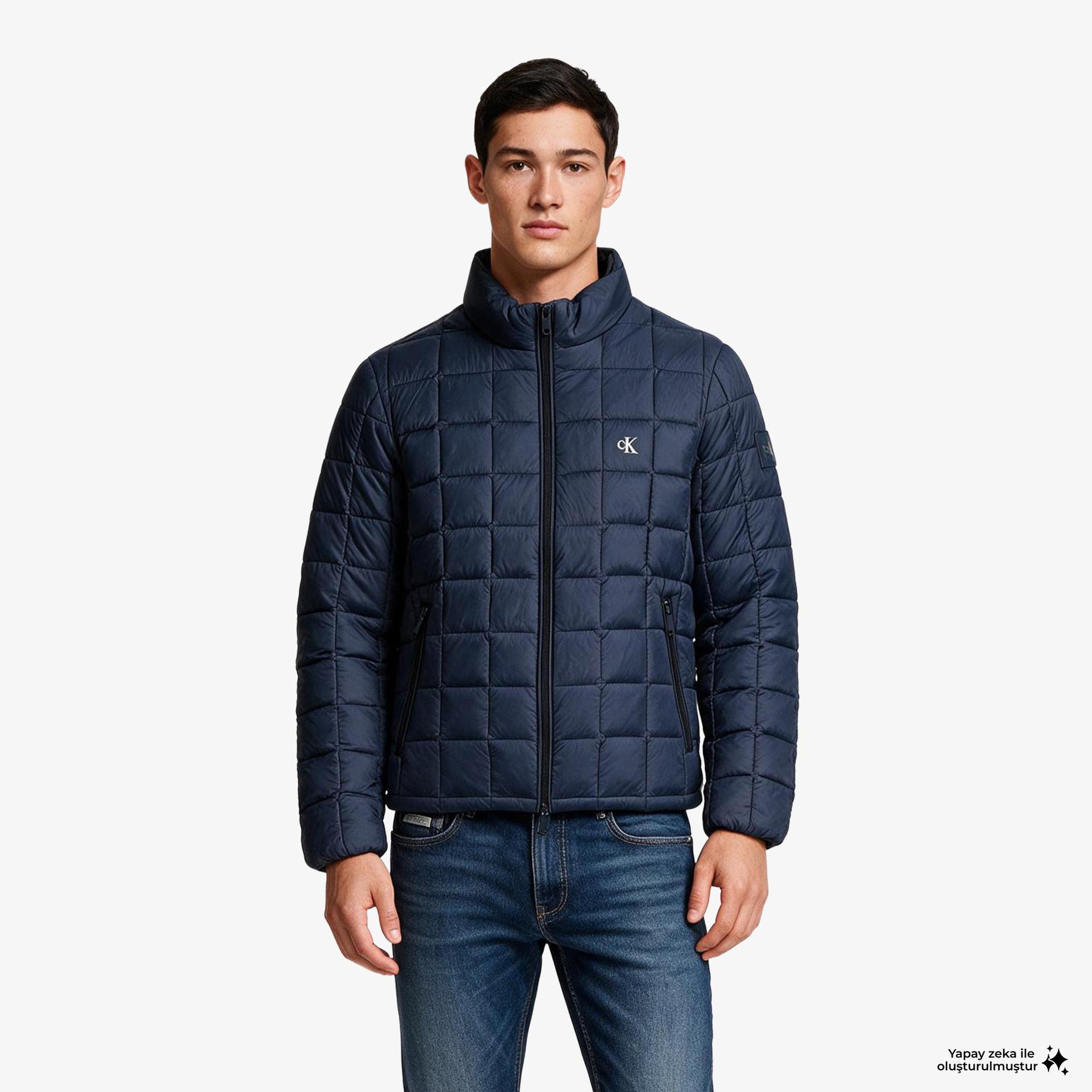 Calvin Klein Nylon Quilited Puffer Erkek Mavi Ceket