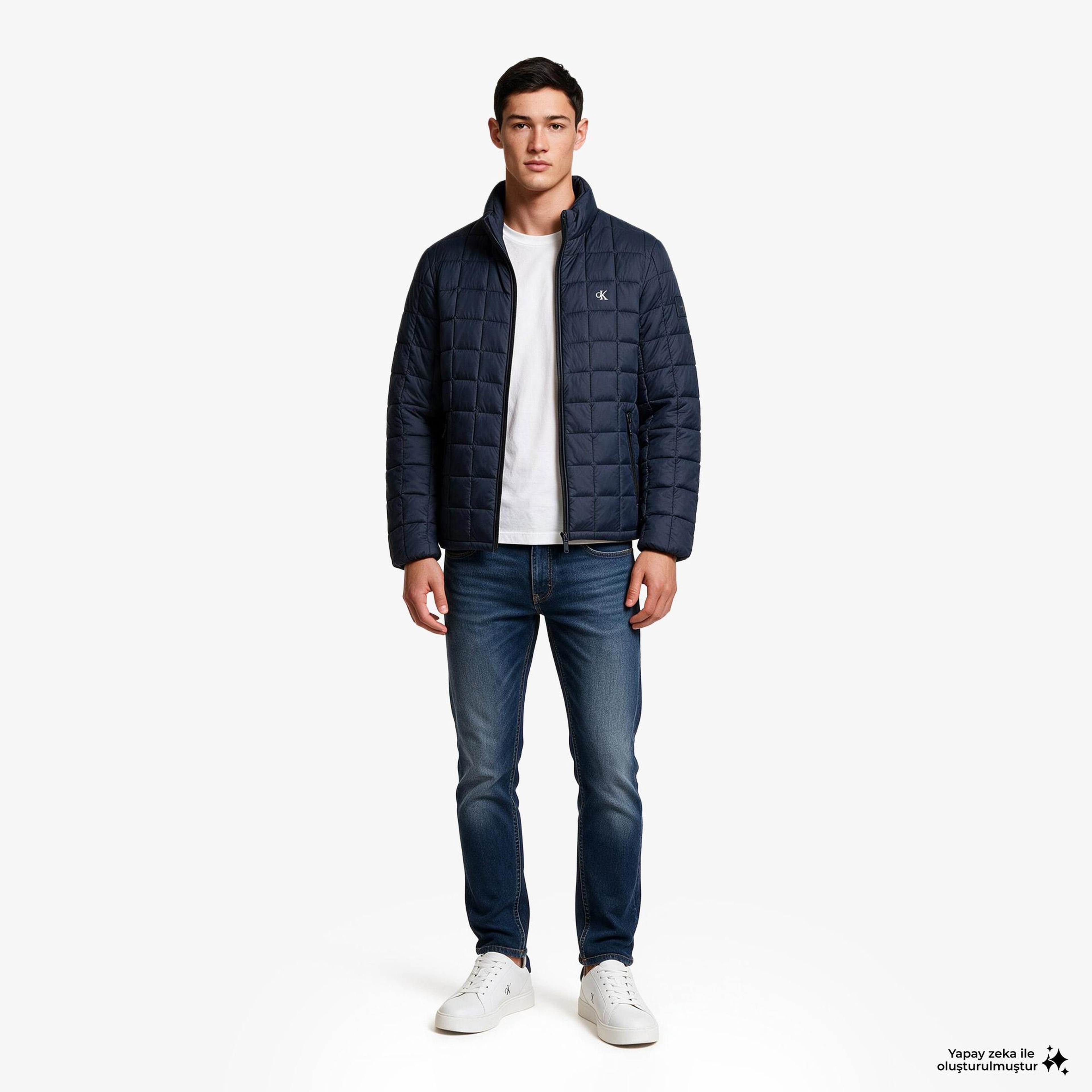 Calvin Klein Nylon Quilited Puffer Erkek Mavi Ceket