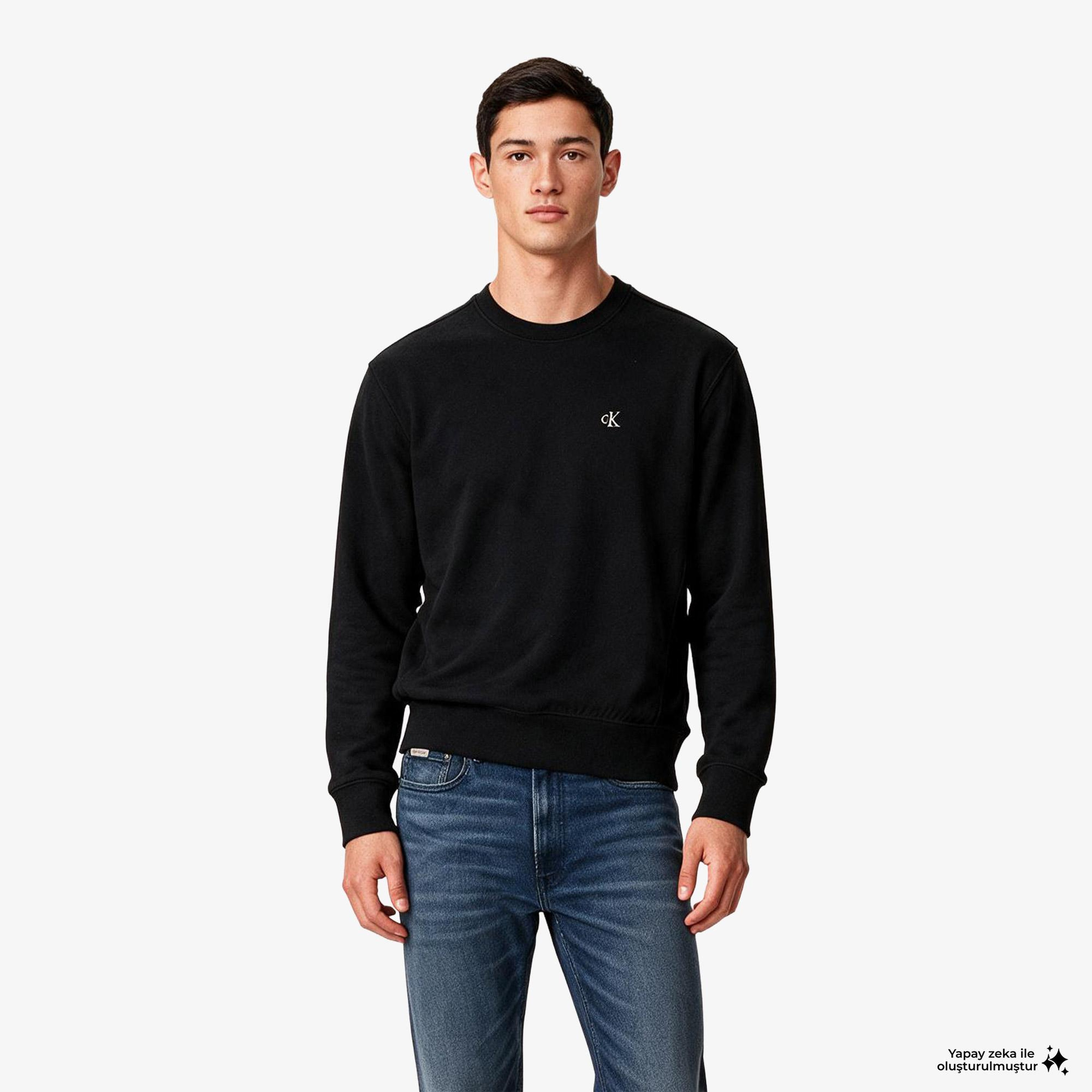 Calvin Klein Prime Tery Monogram Erkek Siyah Sweatshirt