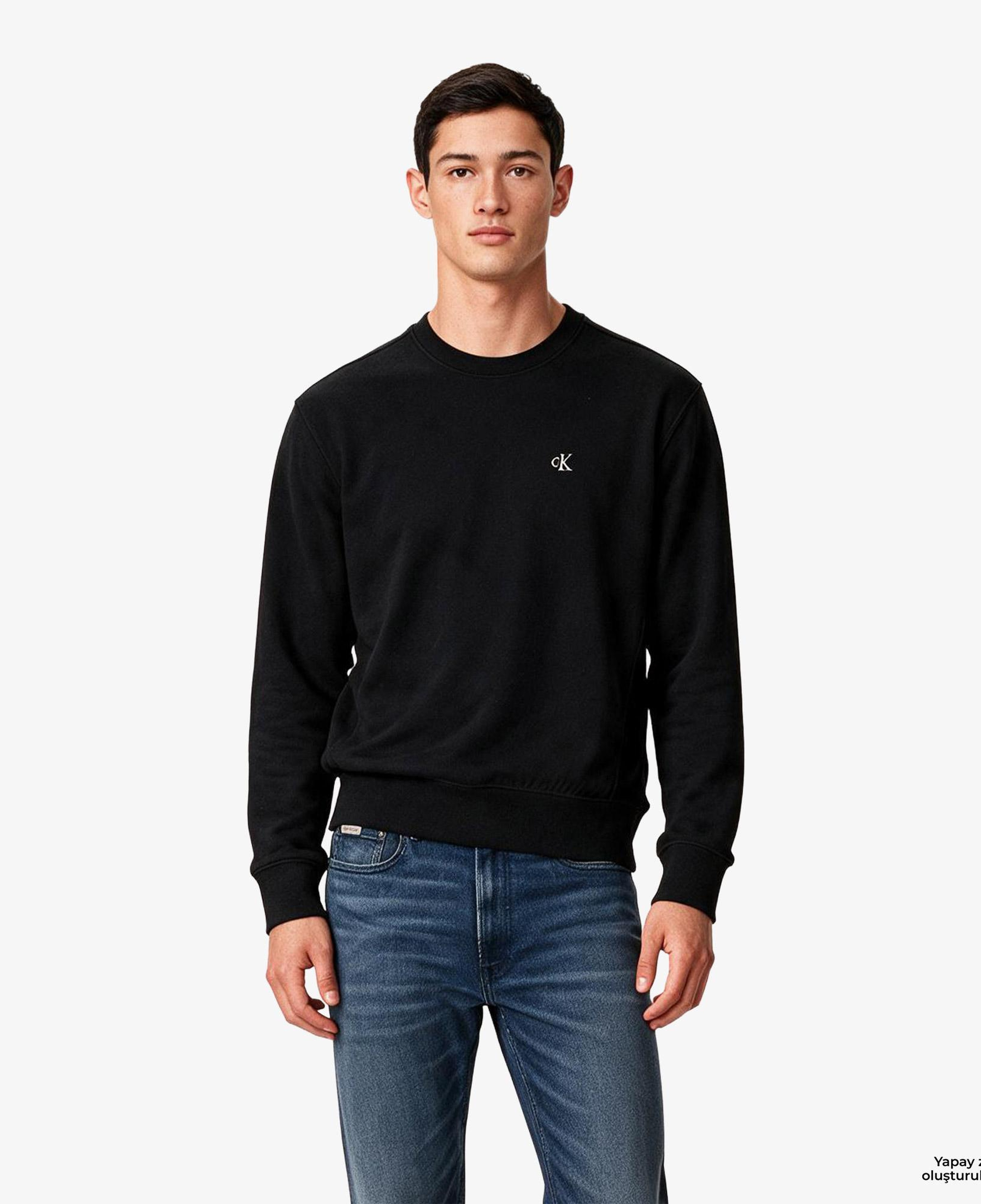 Calvin Klein Prime Tery Monogram Erkek Siyah Sweatshirt