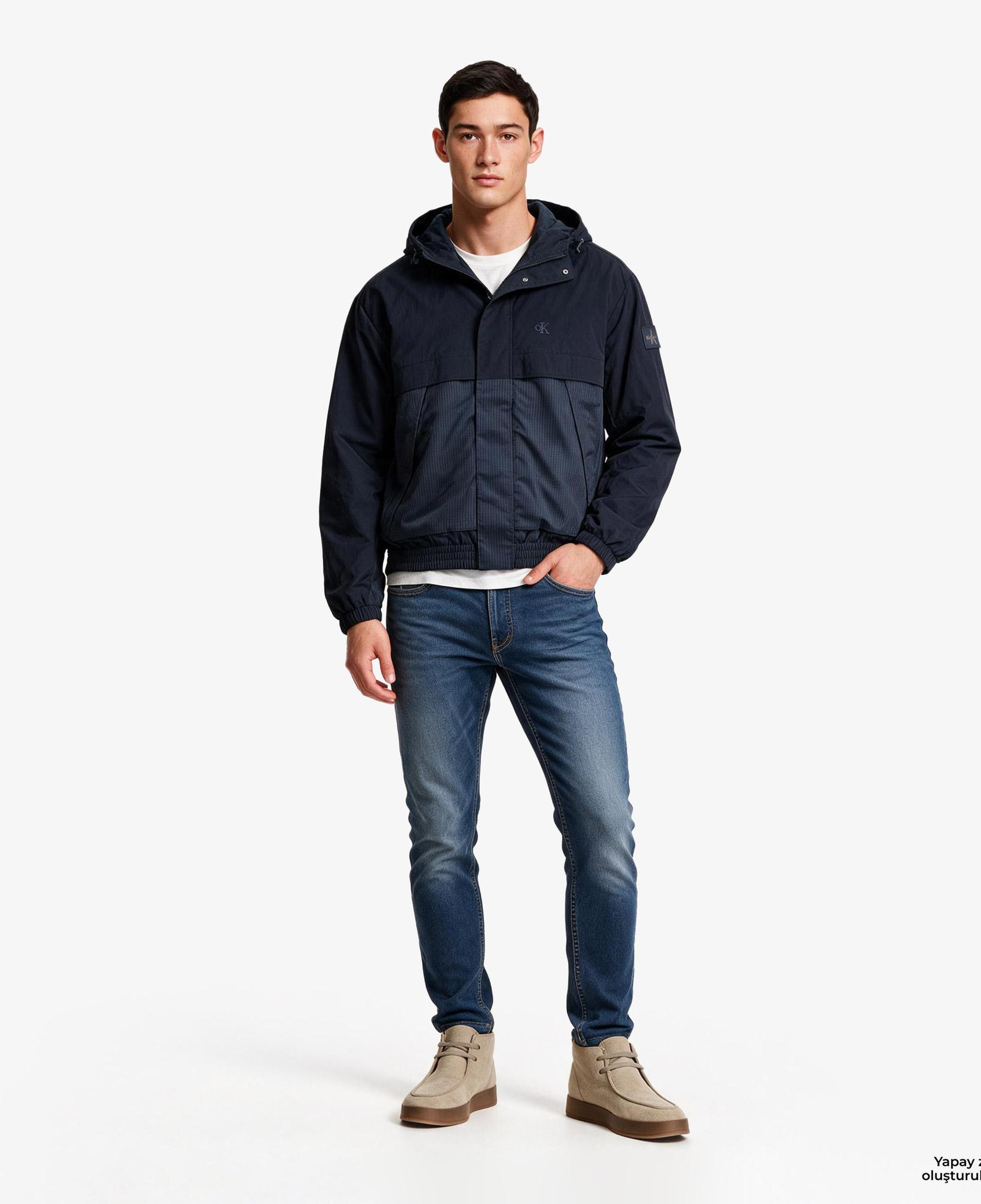 Calvin Klein Nylon Mixed Media Erkek Mavi Ceket