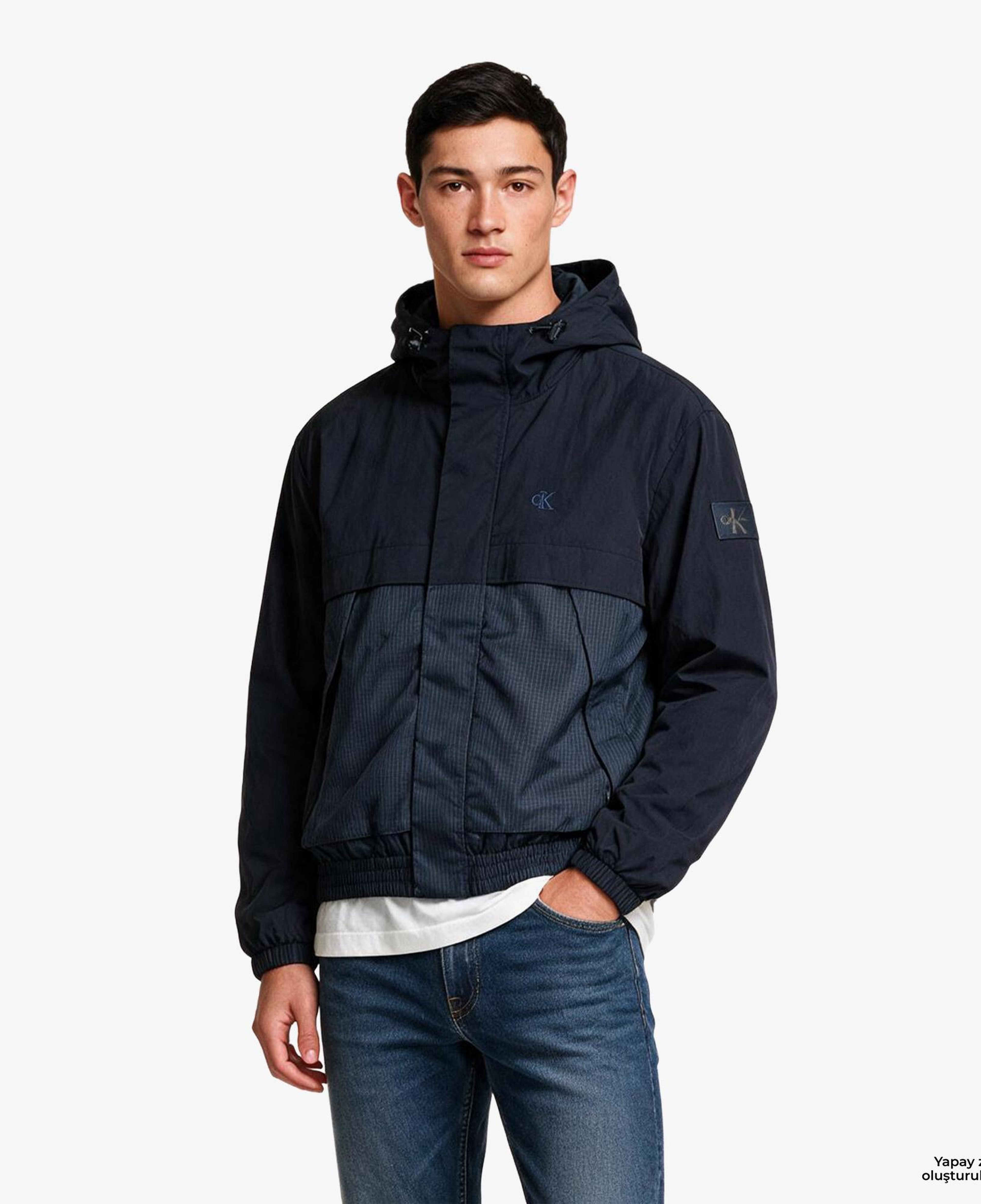 Calvin Klein Nylon Mixed Media Erkek Mavi Ceket