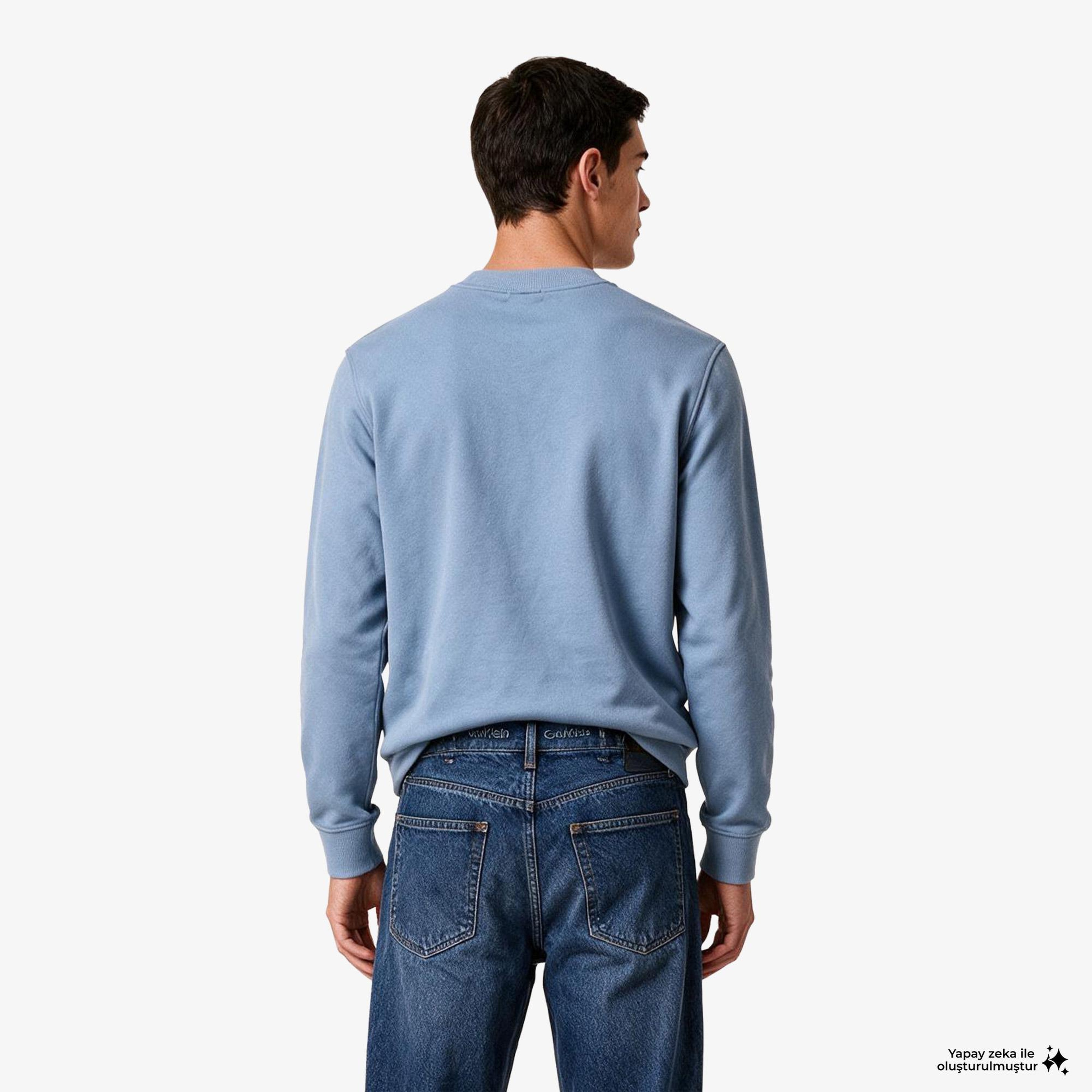Calvin Klein Terry Monogram Erkek Mavi Sweatshirt