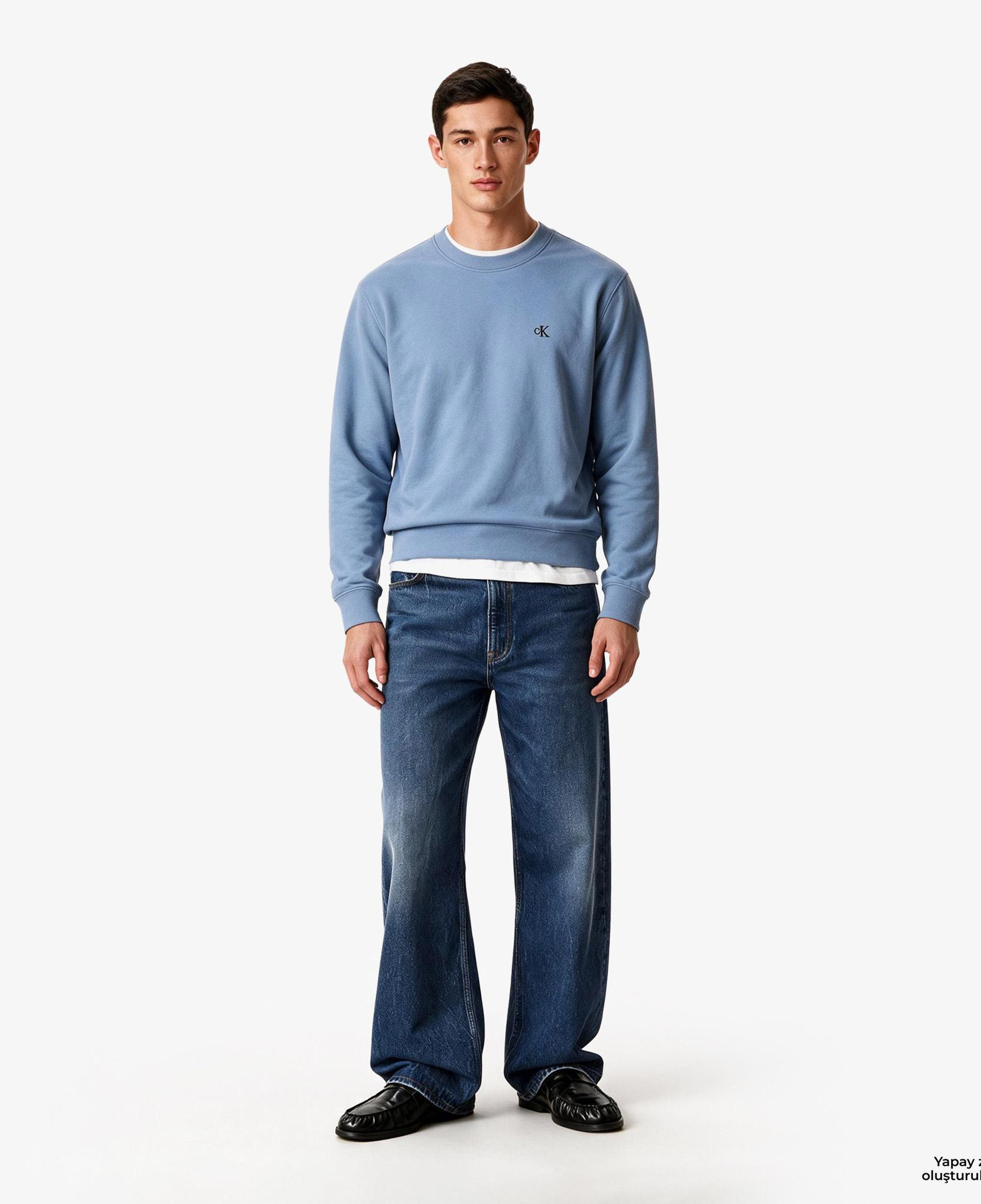 Calvin Klein Terry Monogram Erkek Mavi Sweatshirt