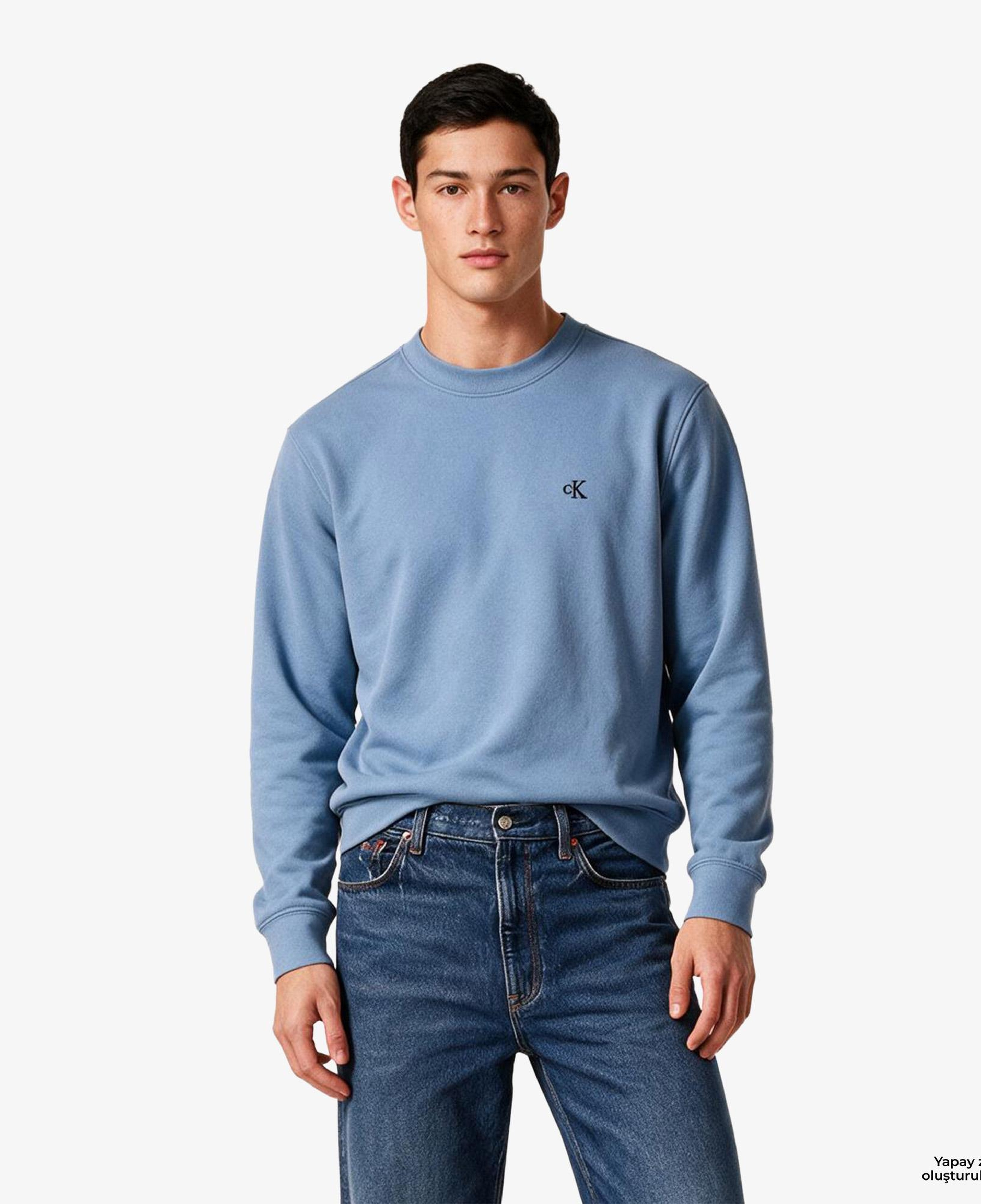Calvin Klein Terry Monogram Erkek Mavi Sweatshirt