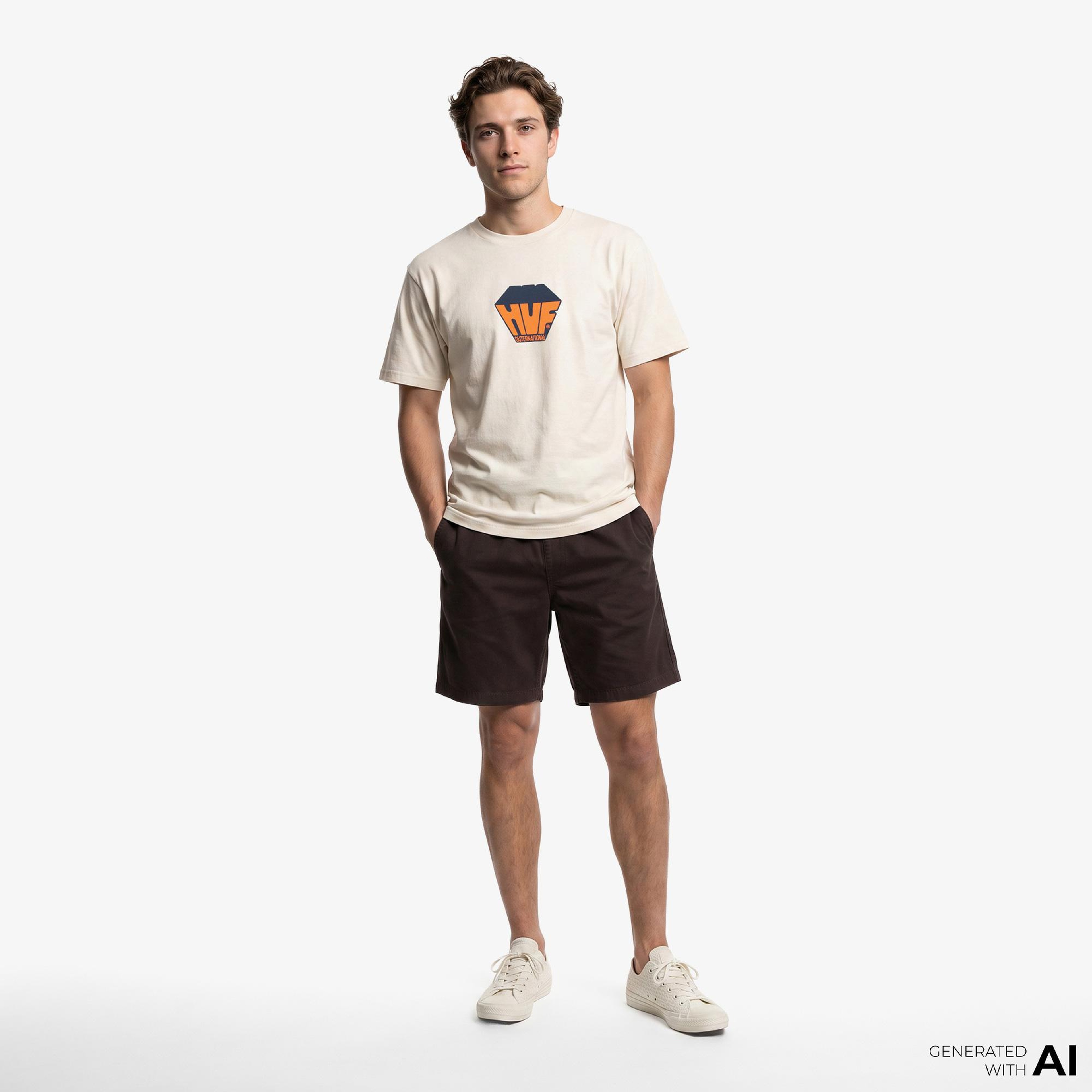Huf Big Block Erkek Bej T-Shirt