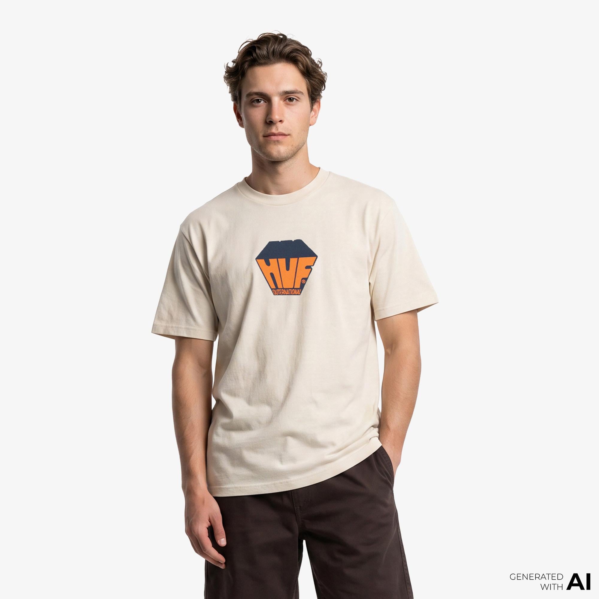 Huf Big Block Erkek Bej T-Shirt