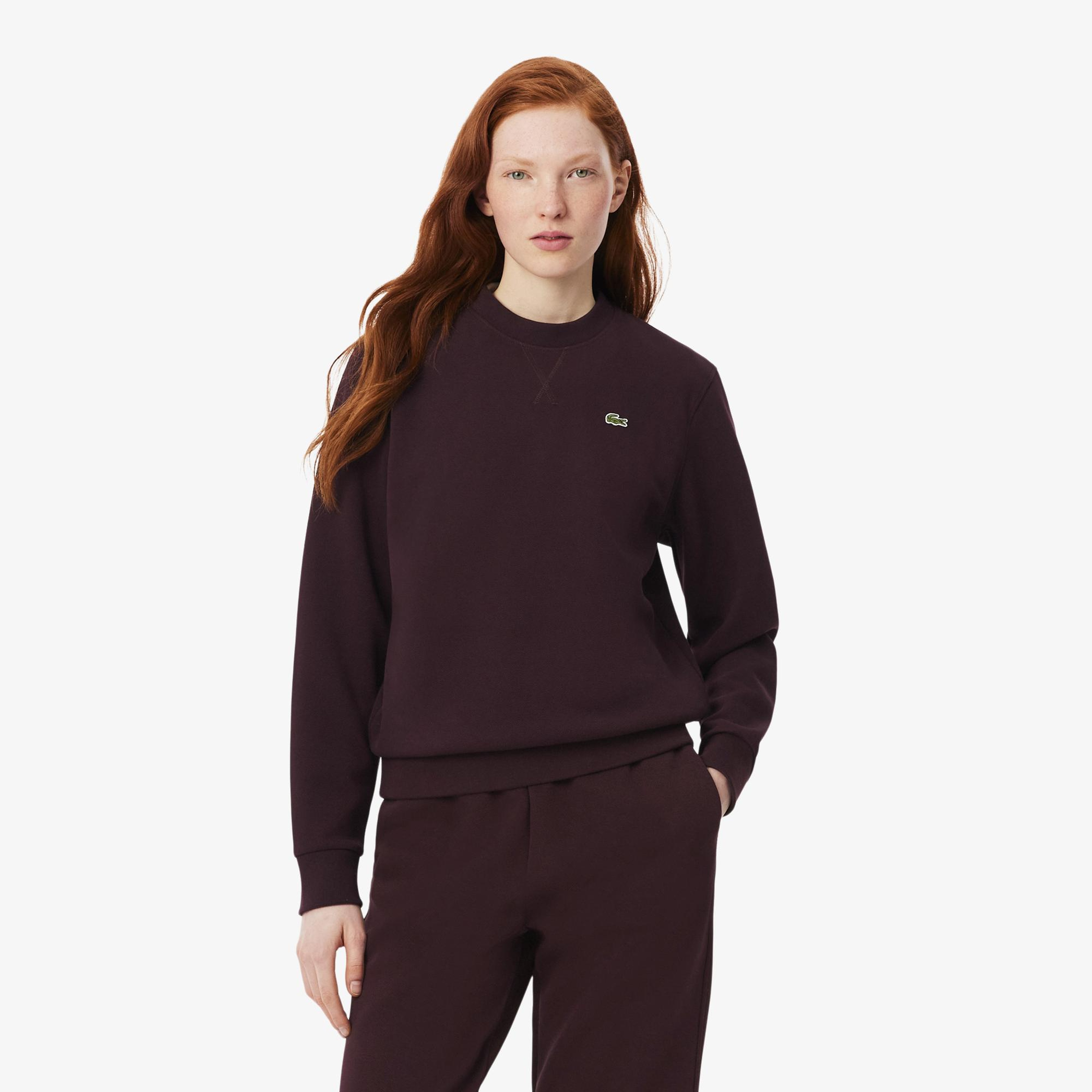 Kadın Relaxed Fit Bisiklet Yaka Bordo Sweatshirt