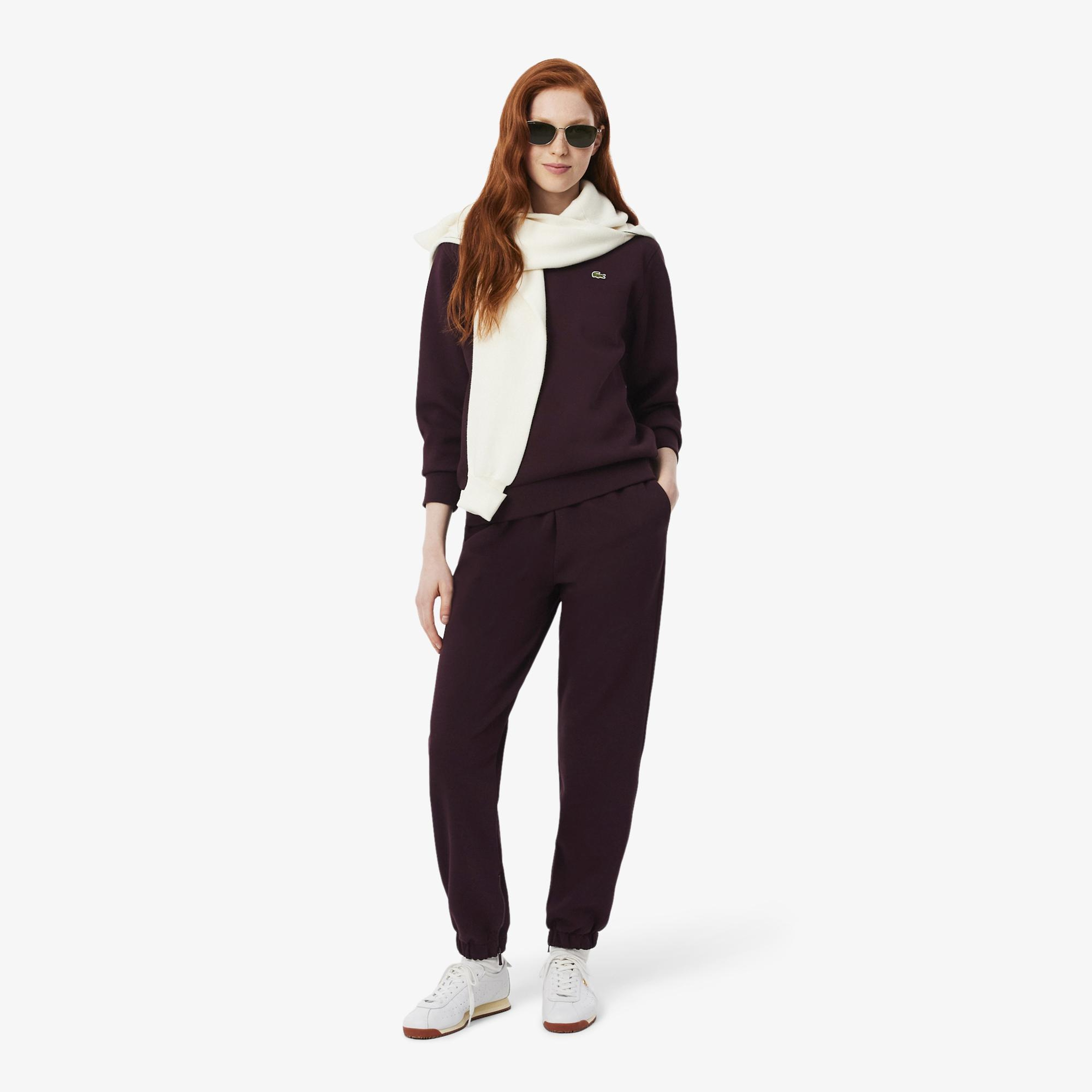 Kadın Relaxed Fit Bisiklet Yaka Bordo Sweatshirt