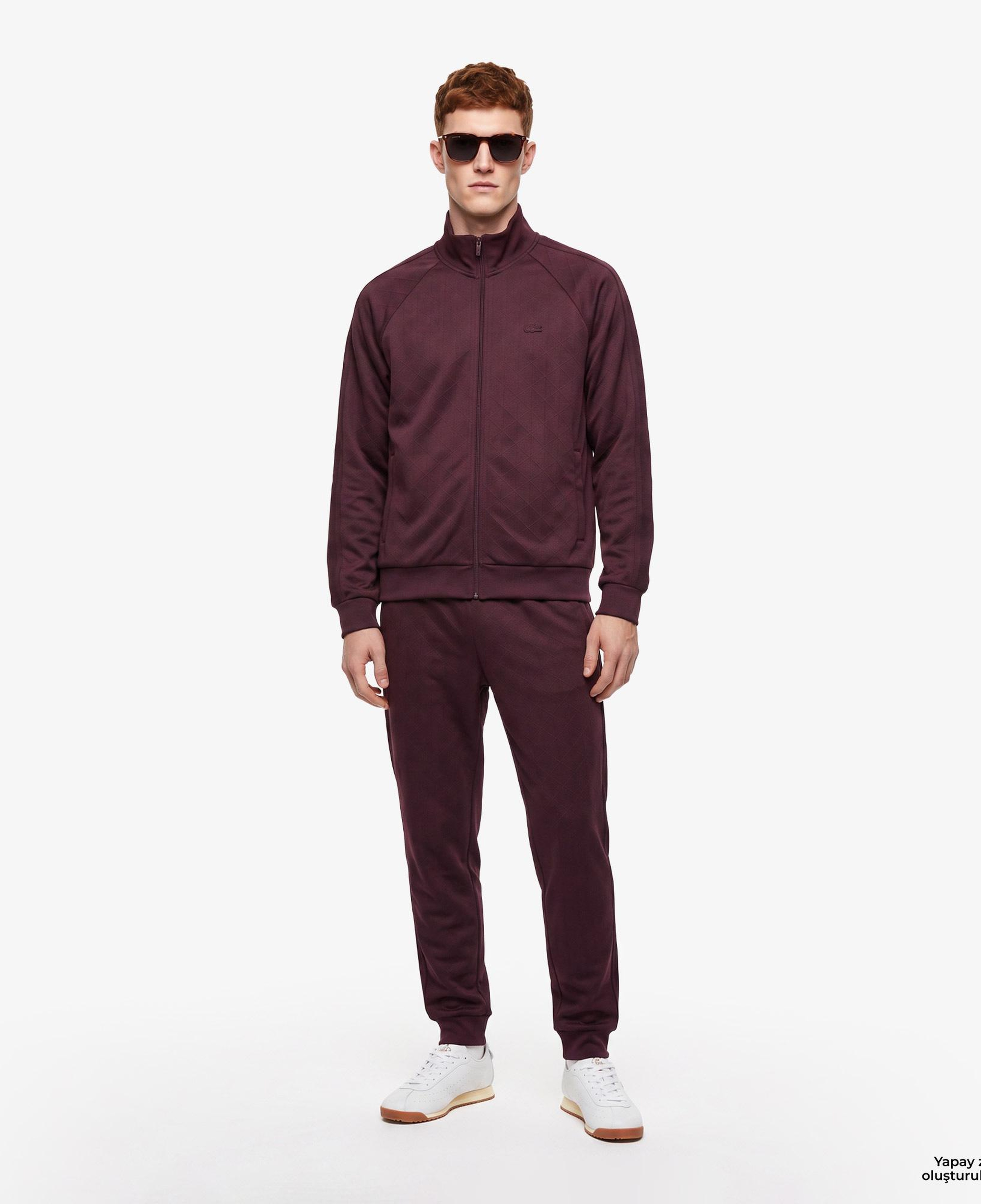 Erkek Regular Fit Fermuarlı Baskılı Bordo Sweatshirt