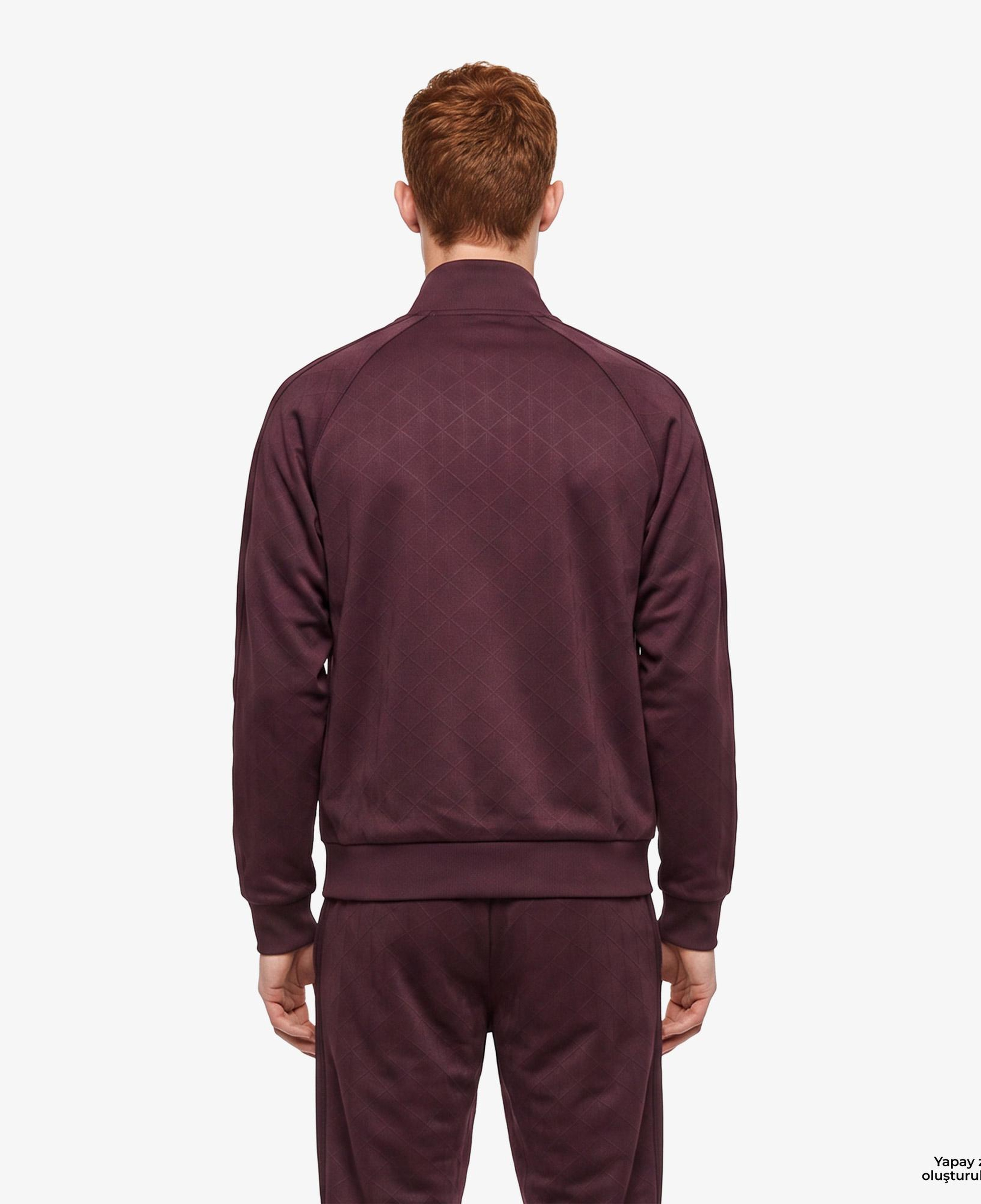 Erkek Regular Fit Fermuarlı Baskılı Bordo Sweatshirt