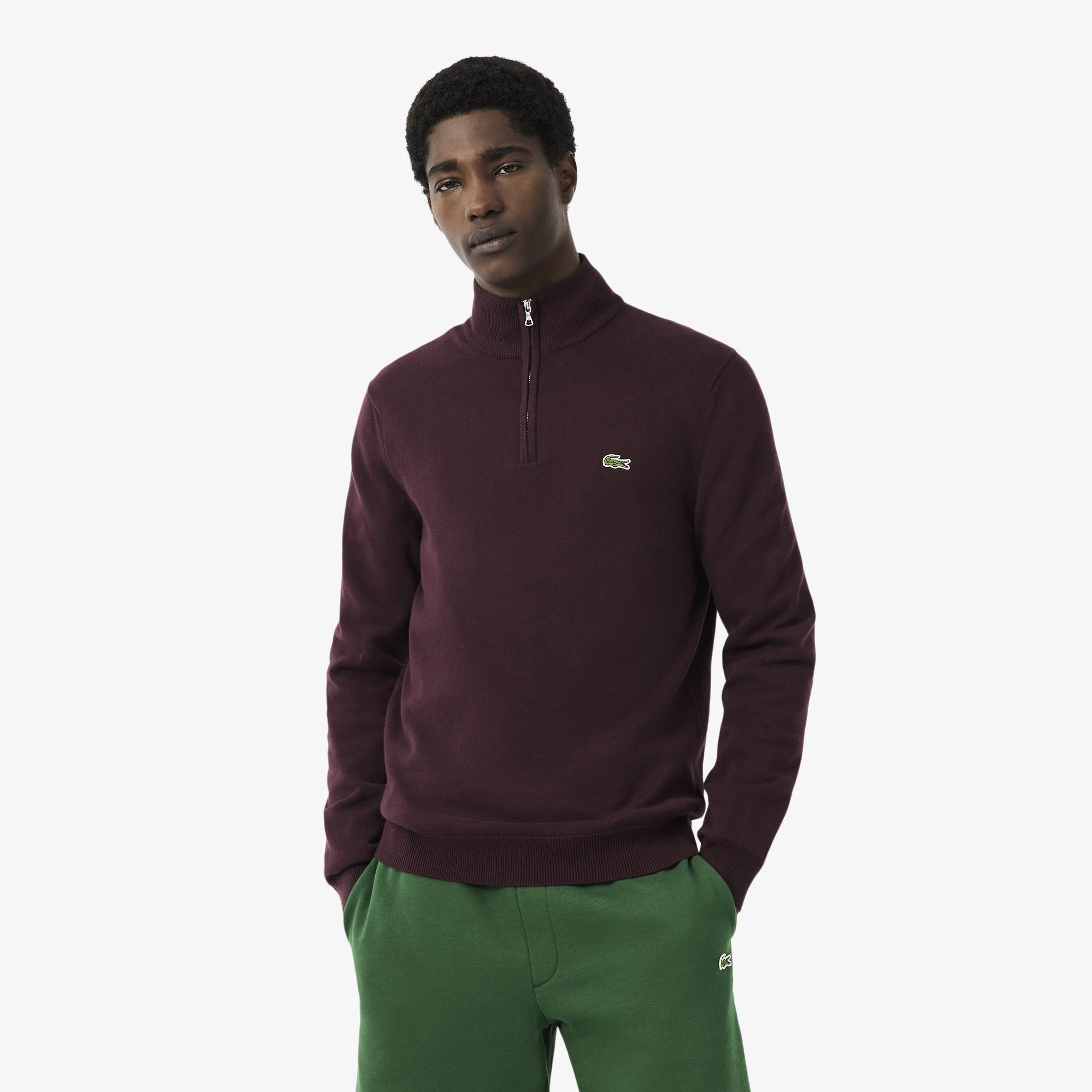 Erkek Regular Fit Yarım Fermuarlı Bordo Kazak