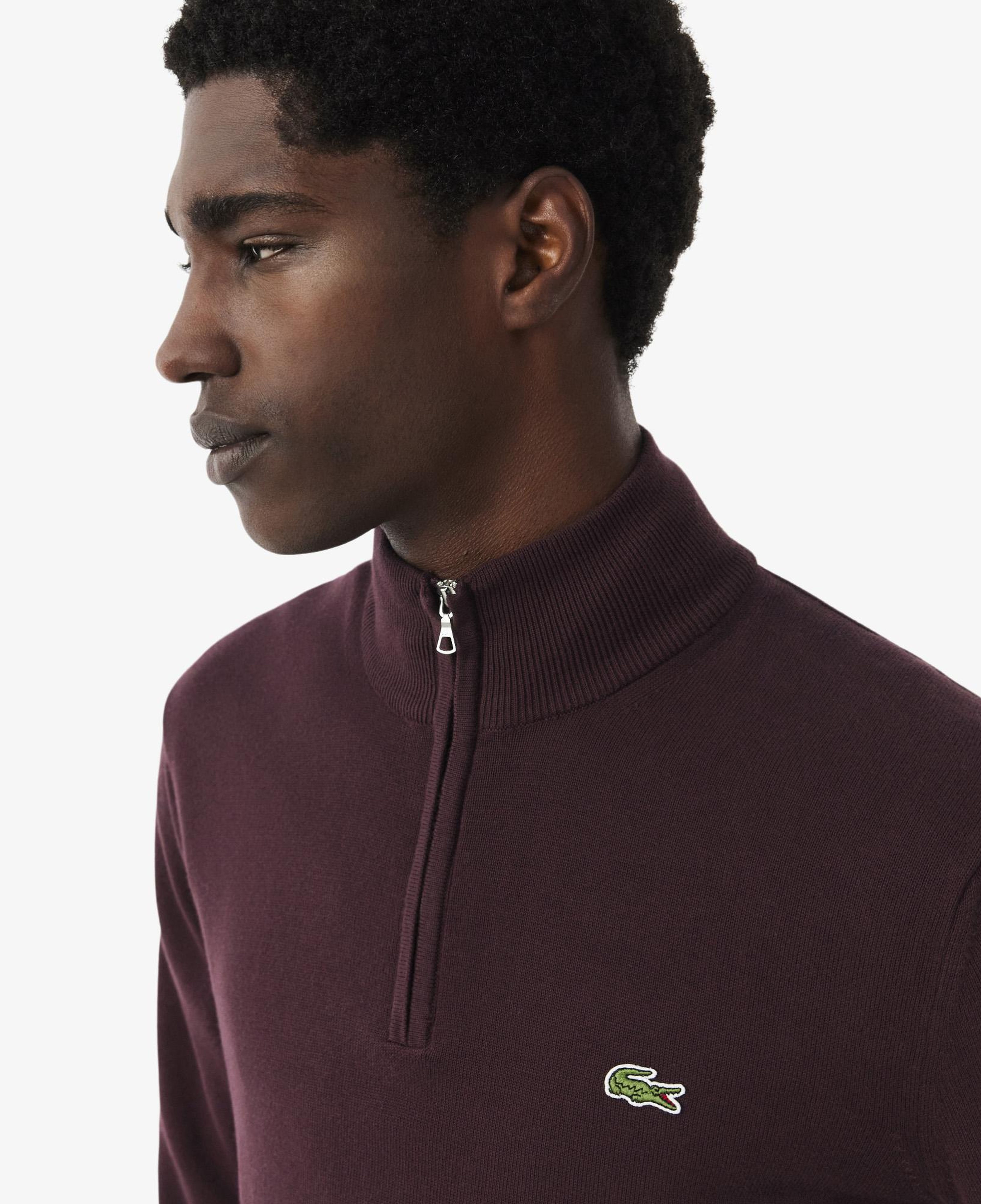 Erkek Regular Fit Yarım Fermuarlı Bordo Kazak