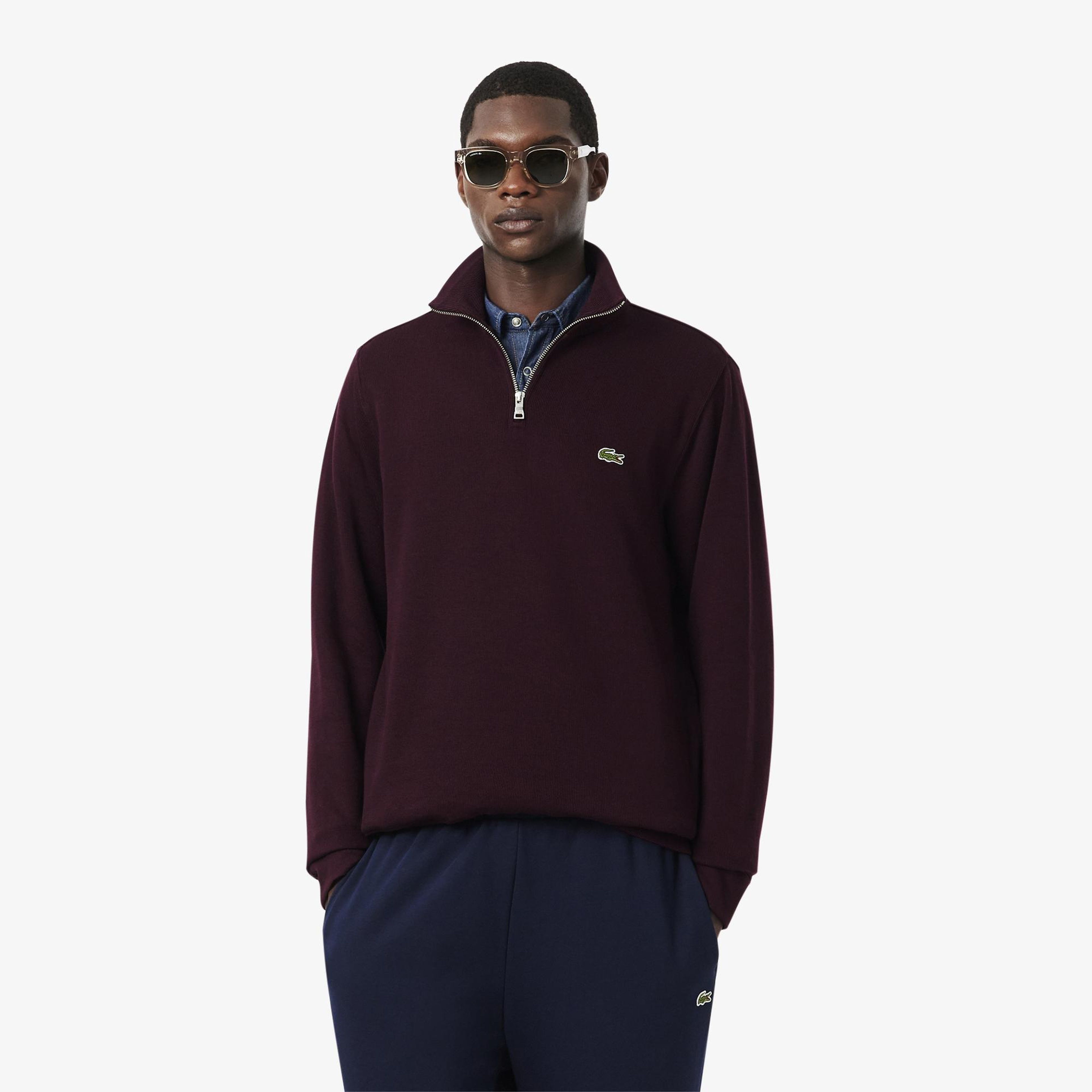 Erkek Regular Fit Yarım Fermuarlı Bordo Sweatshirt