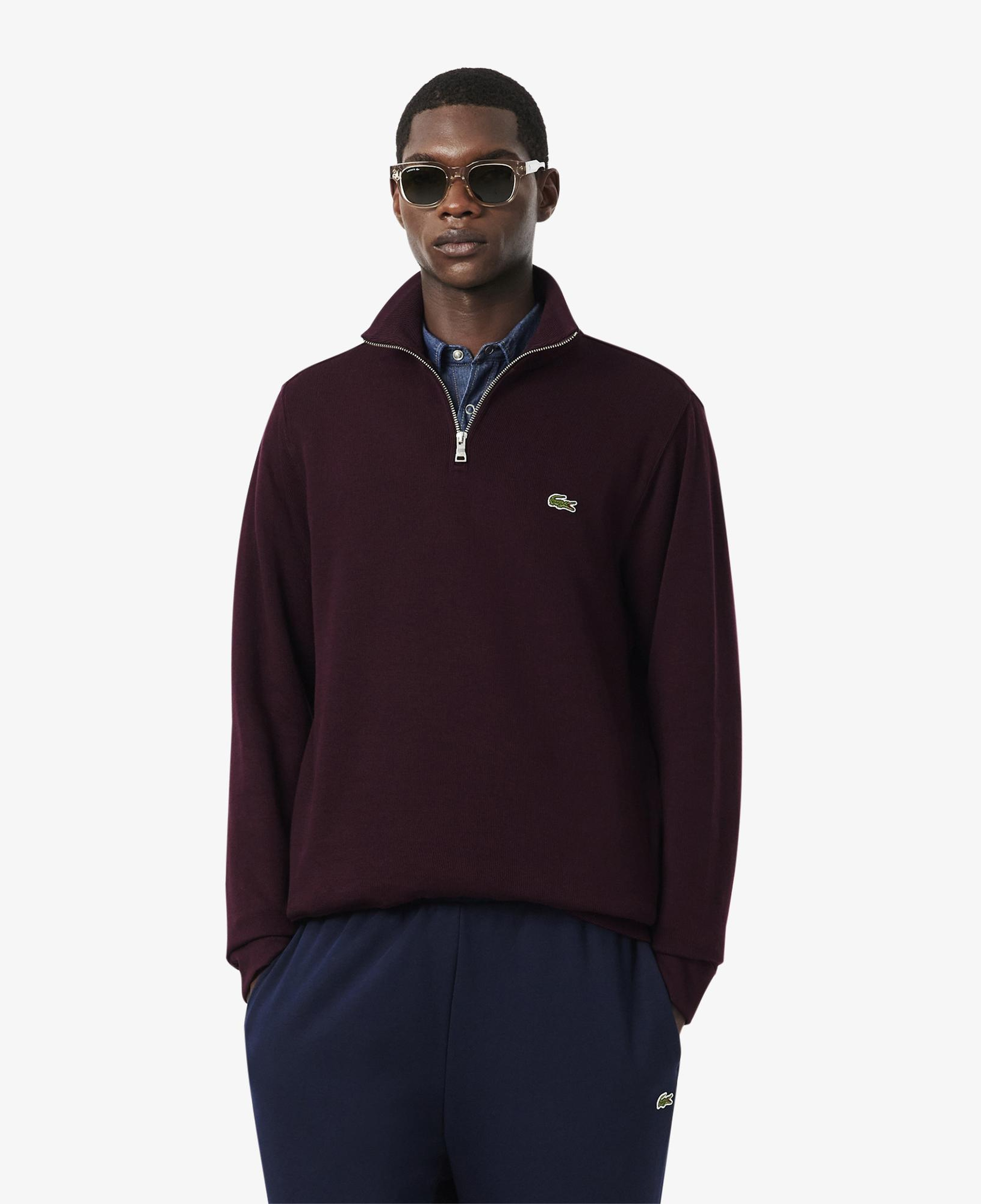 Erkek Regular Fit Yarım Fermuarlı Bordo Sweatshirt