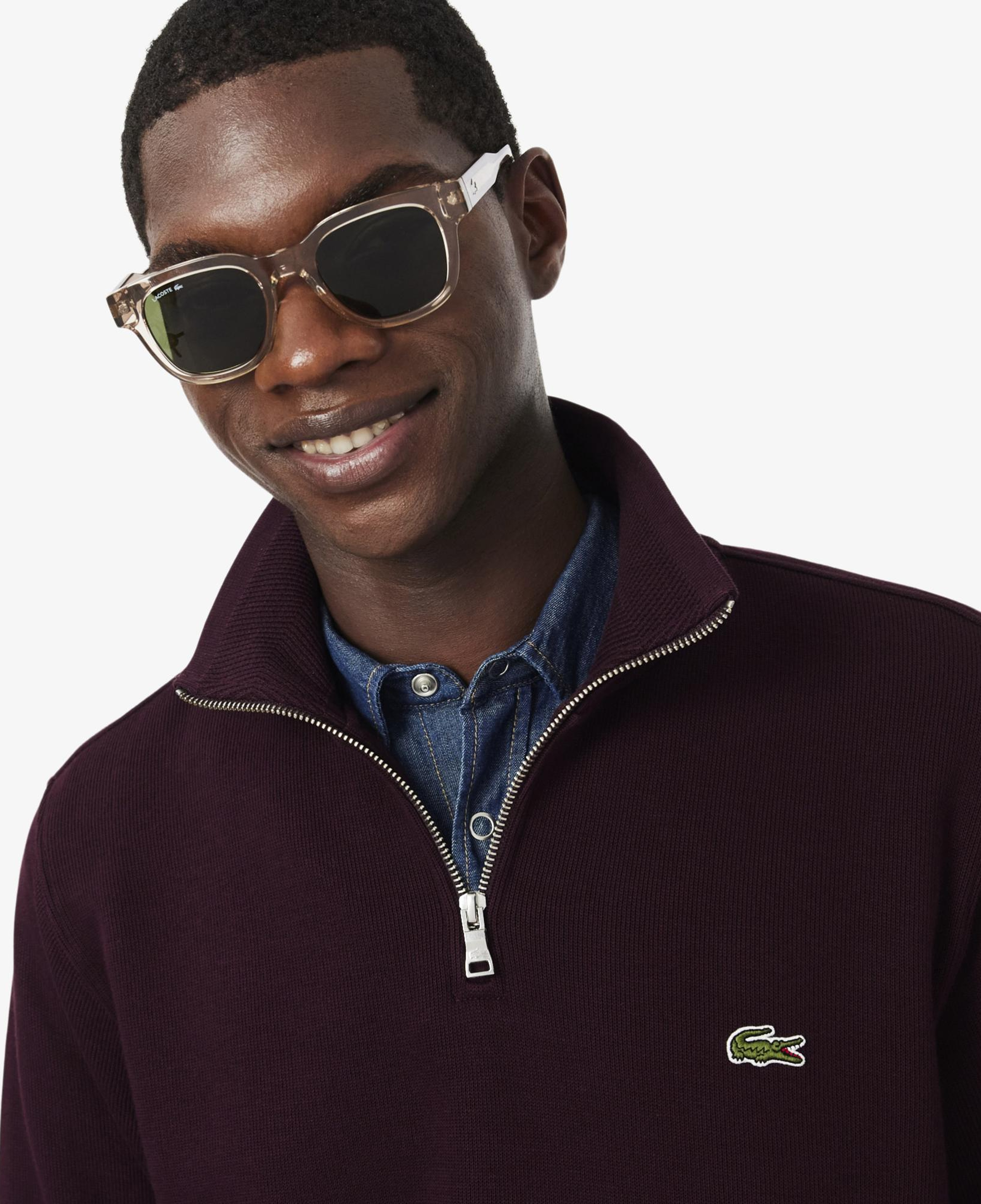 Erkek Regular Fit Yarım Fermuarlı Bordo Sweatshirt