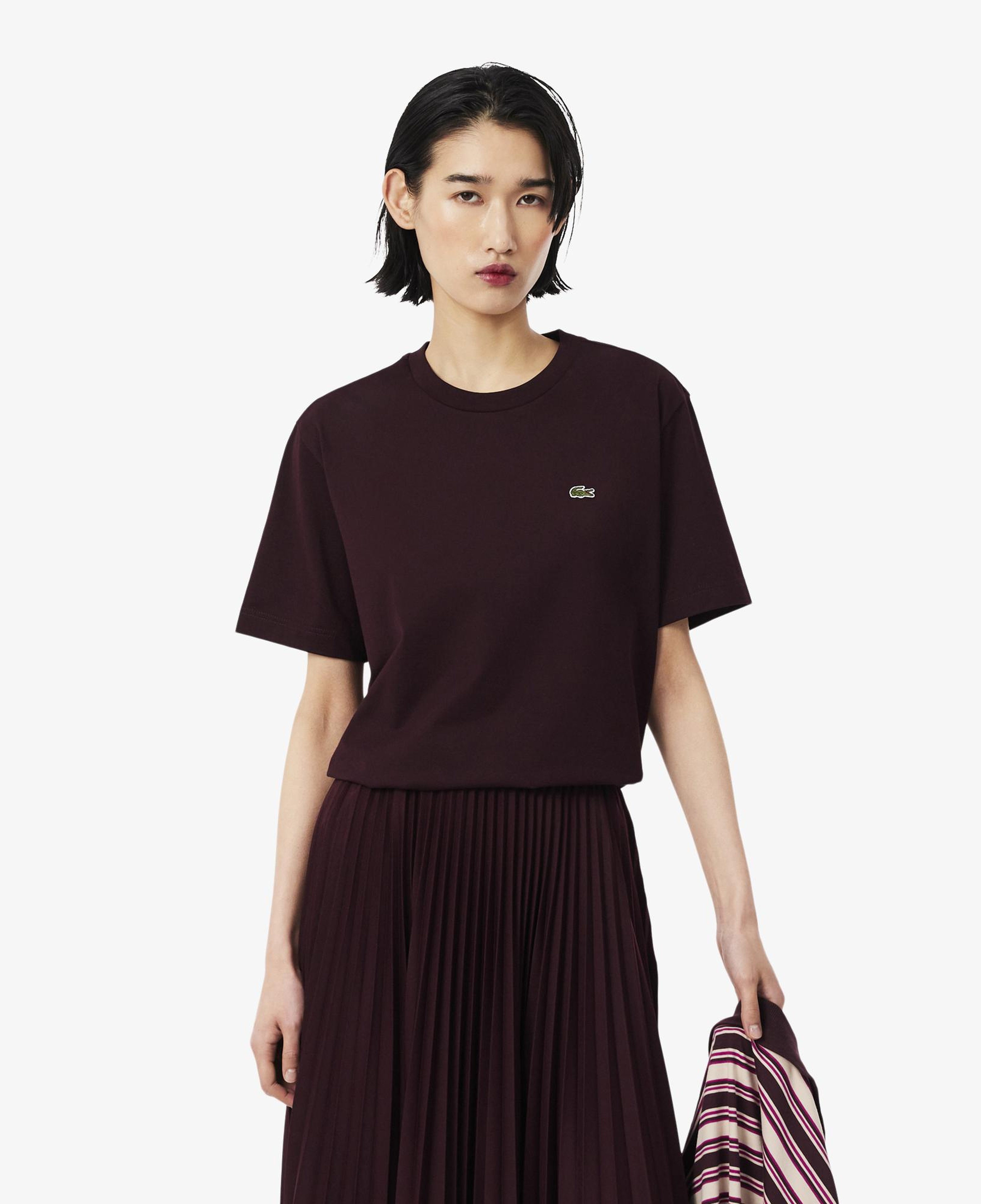 Kadın Relaxed Fit Bisiklet Yaka Bordo T-Shirt