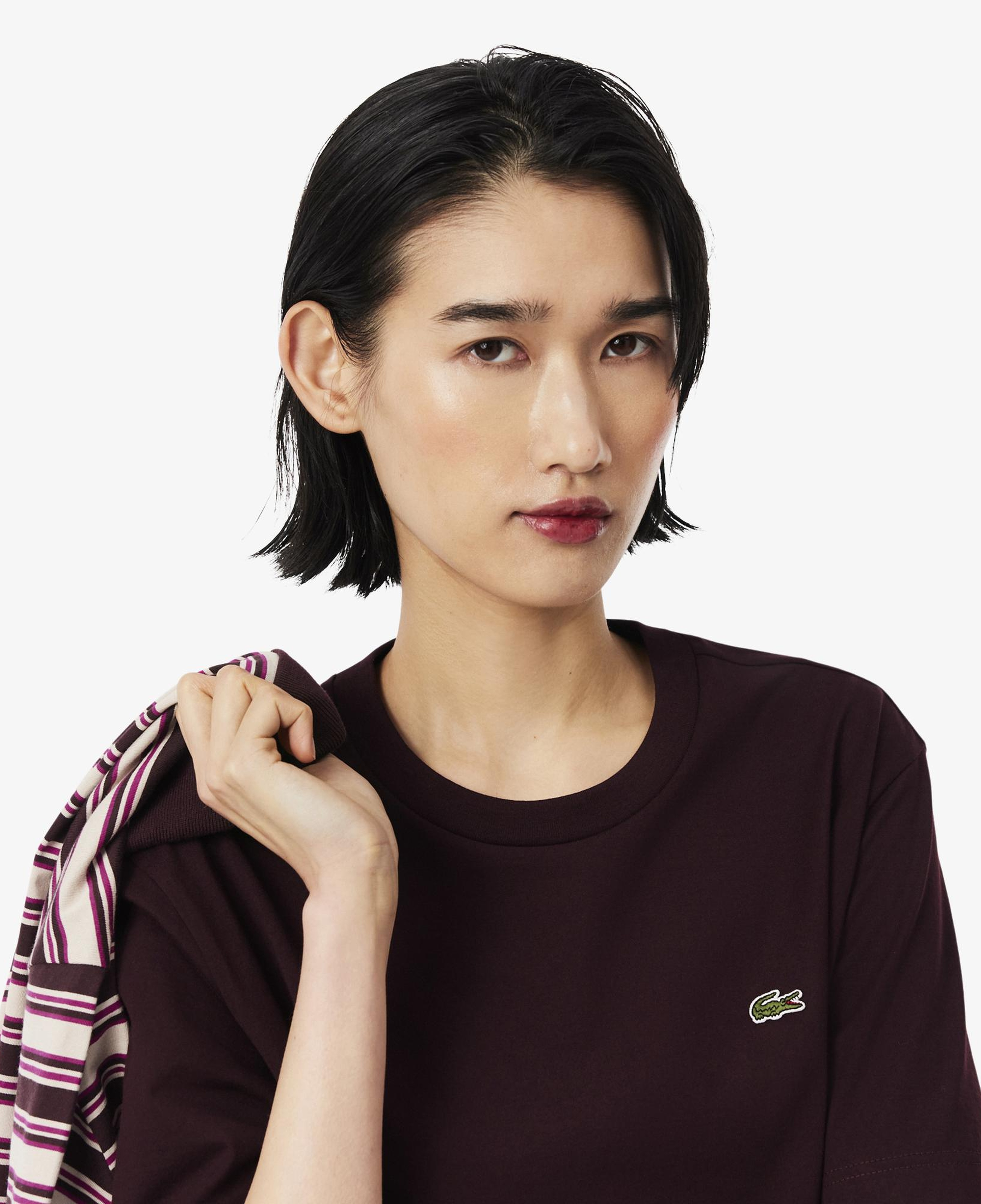 Kadın Relaxed Fit Bisiklet Yaka Bordo T-Shirt