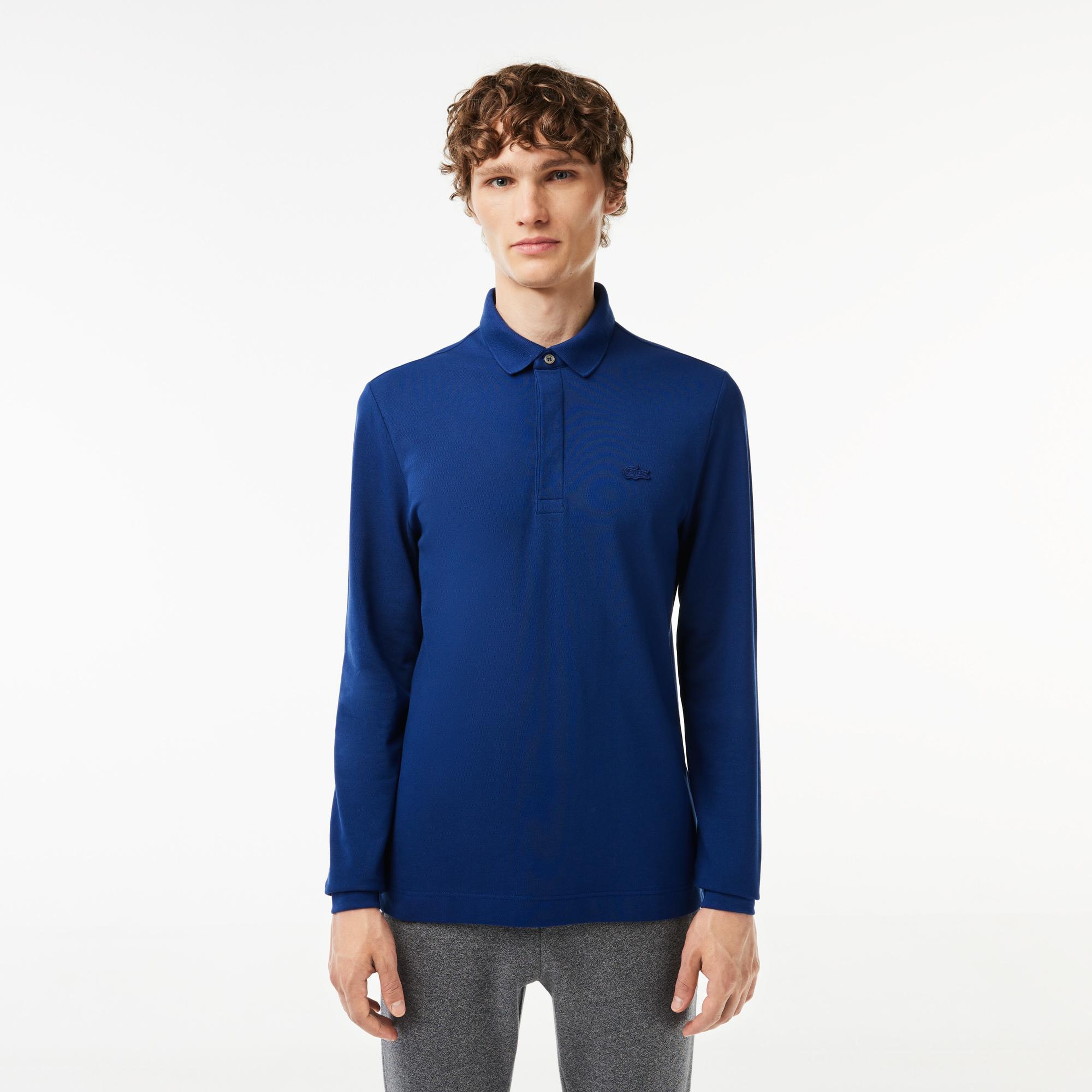 Erkek Regular Fit Uzun Kollu Koyu Mavi Paris Polo