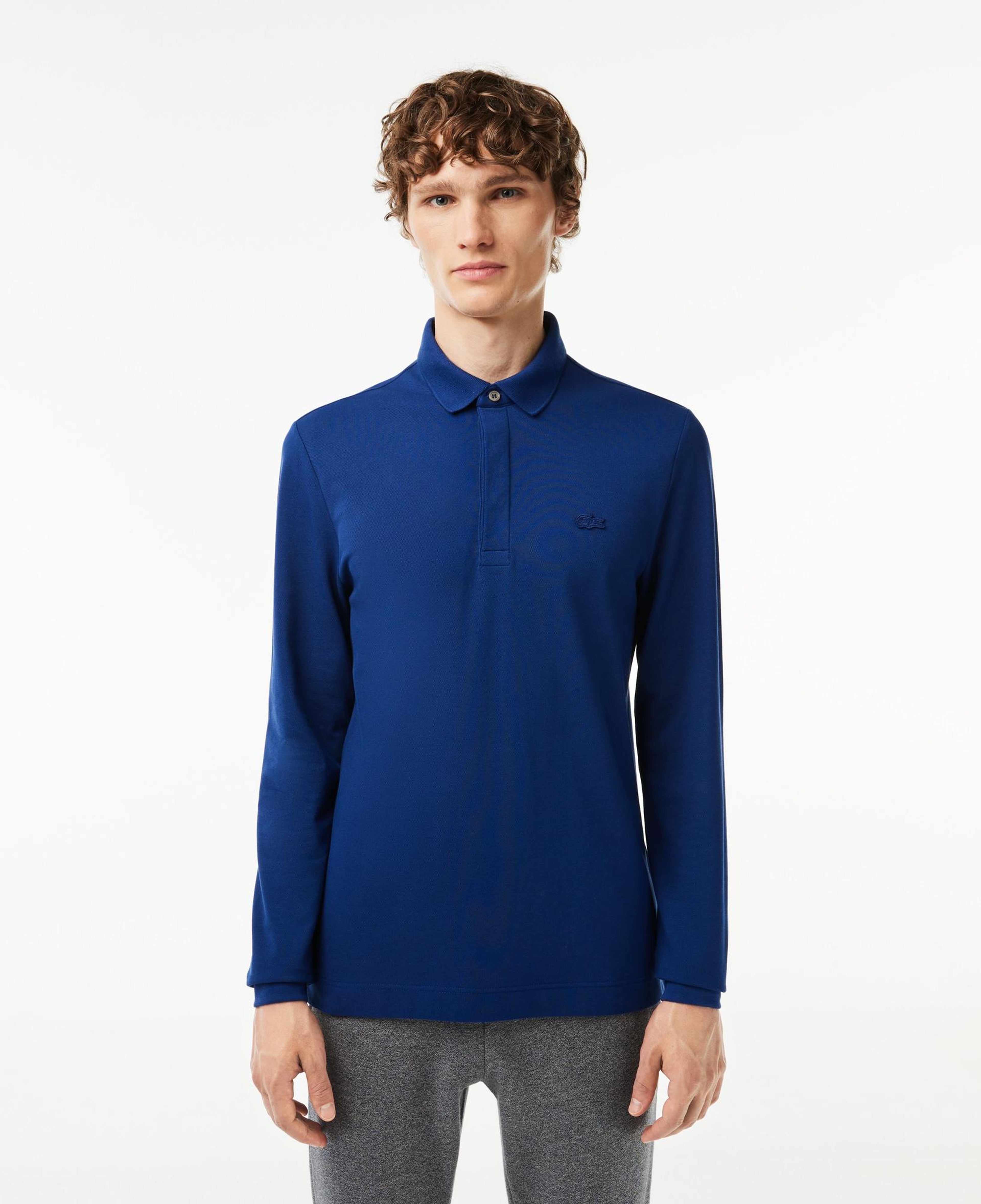 Erkek Regular Fit Uzun Kollu Koyu Mavi Paris Polo
