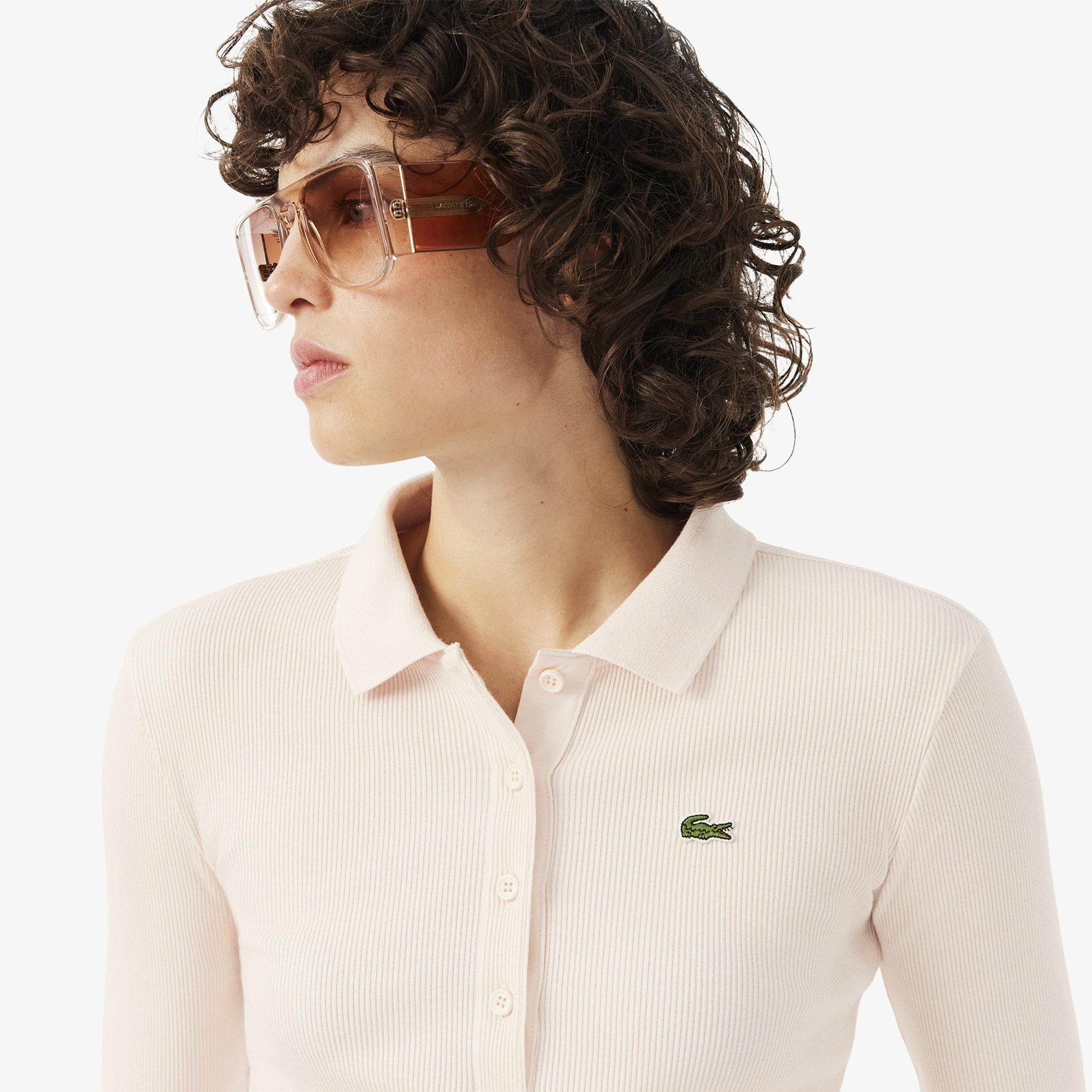 L.12.D Kadın Slim Fit Uzun Kollu Açık Pembe Polo