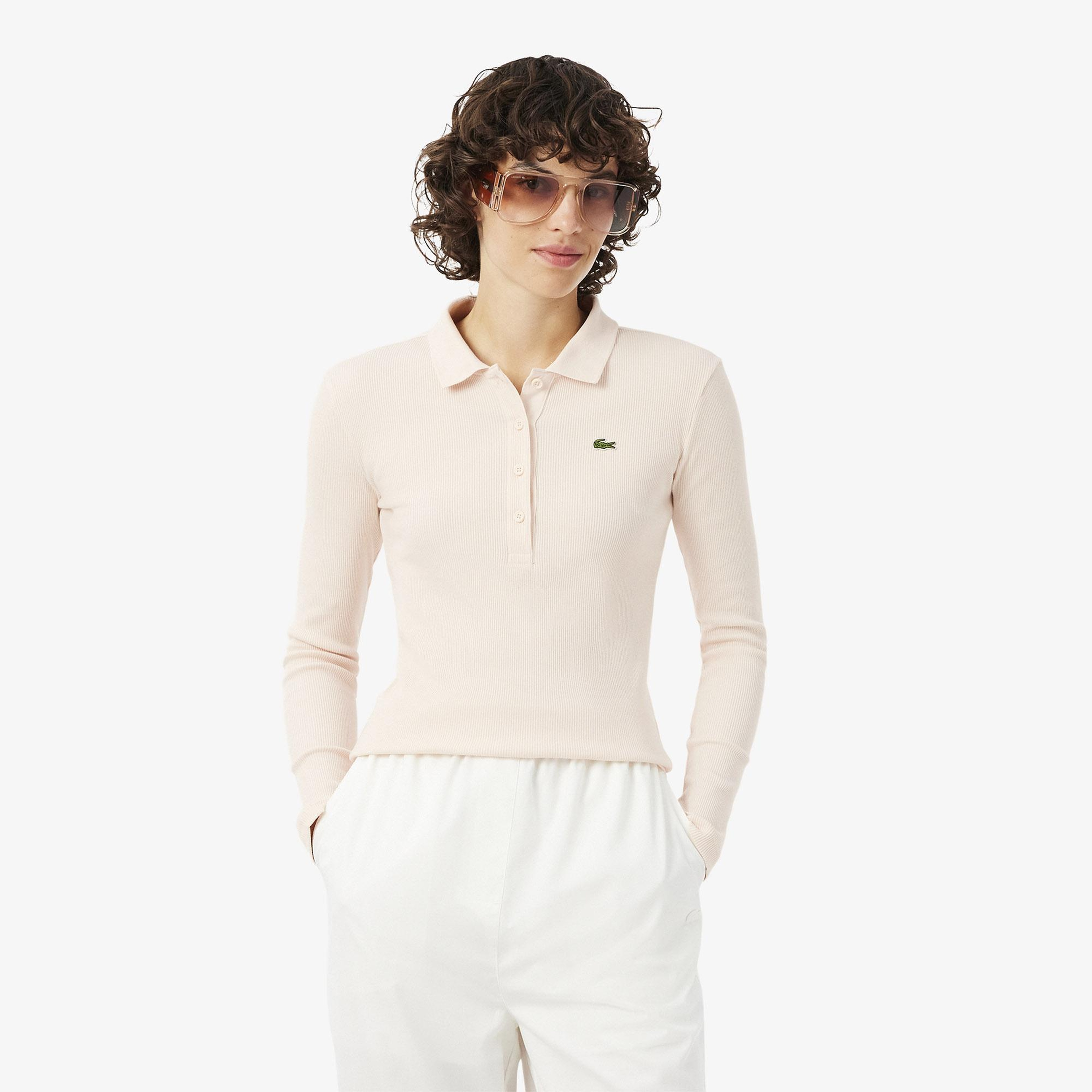 L.12.D Kadın Slim Fit Uzun Kollu Açık Pembe Polo