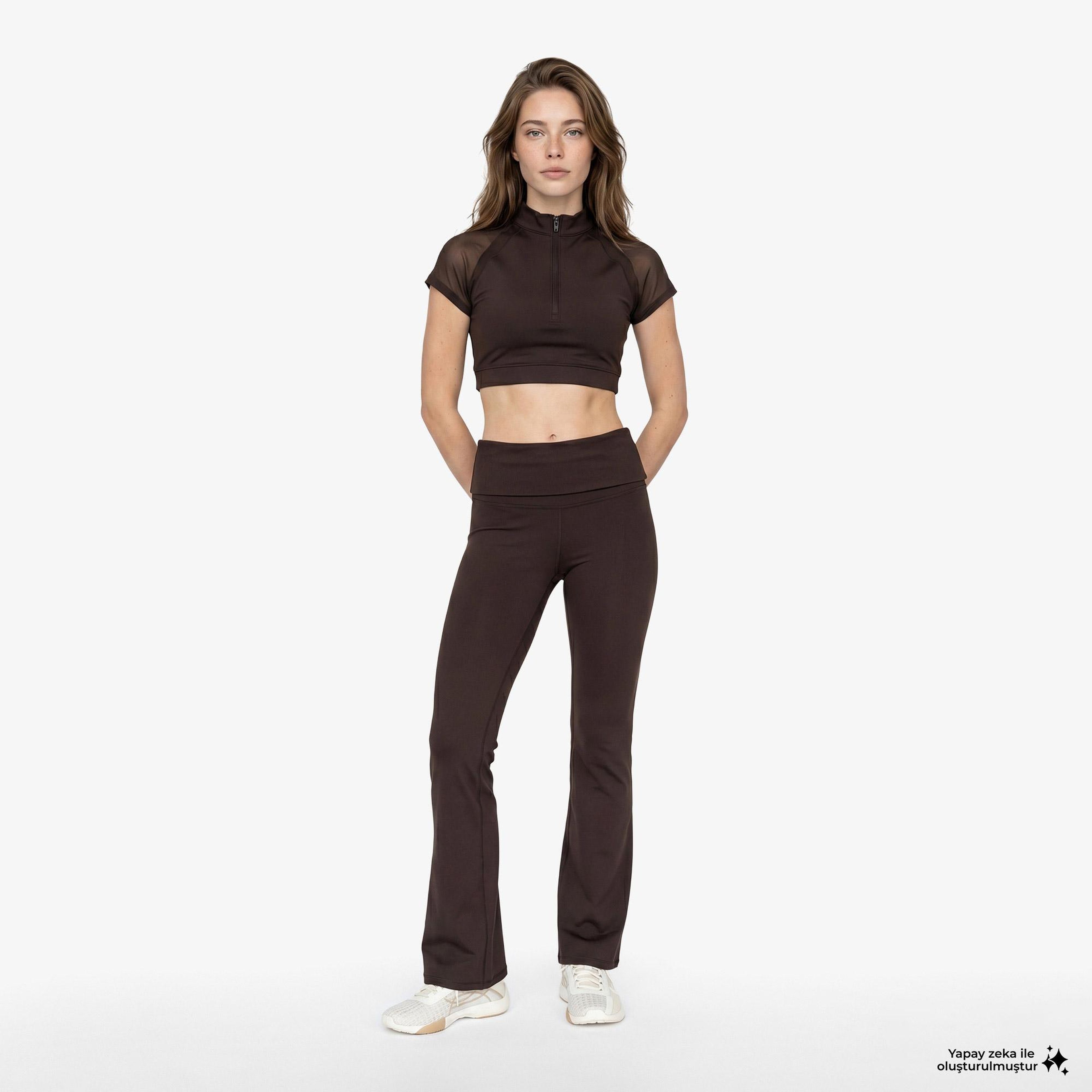 Under Armour Meridian Rib Foldover Flare Kadın Kahverengi Antrenman Tayt