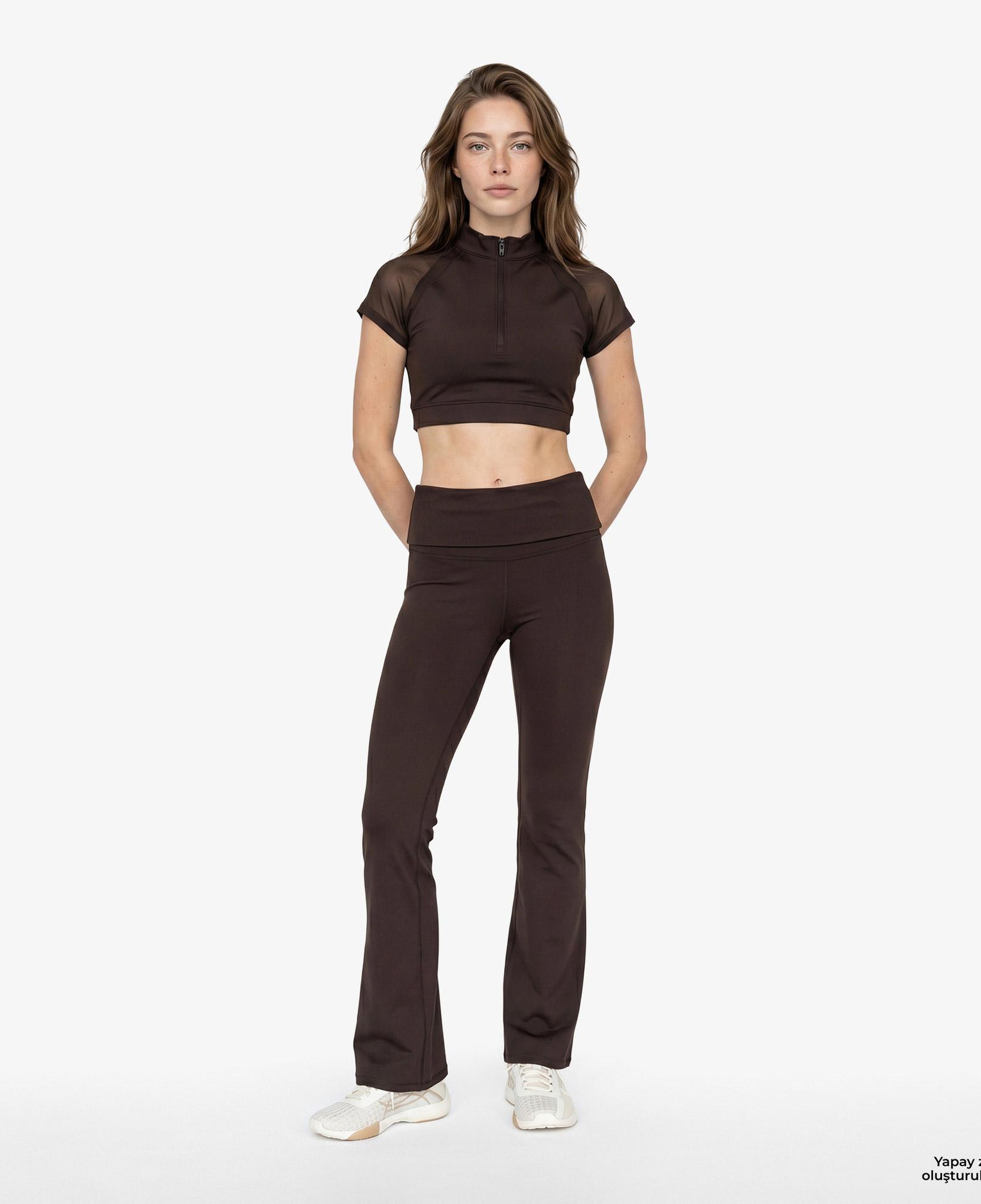 Under Armour Meridian Rib Foldover Flare Kadın Kahverengi Antrenman Tayt