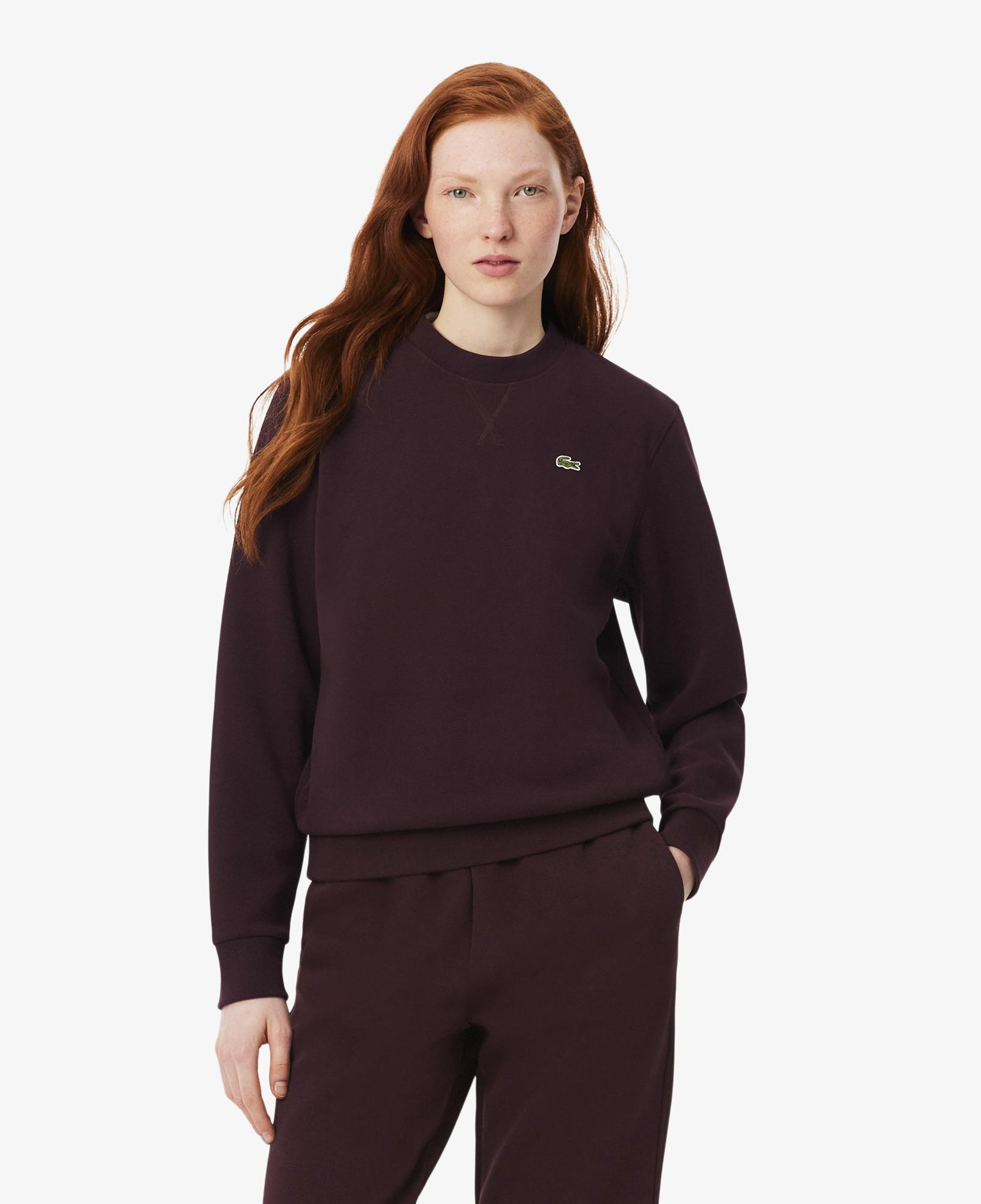 Kadın Relaxed Fit Bisiklet Yaka Bordo Sweatshirt