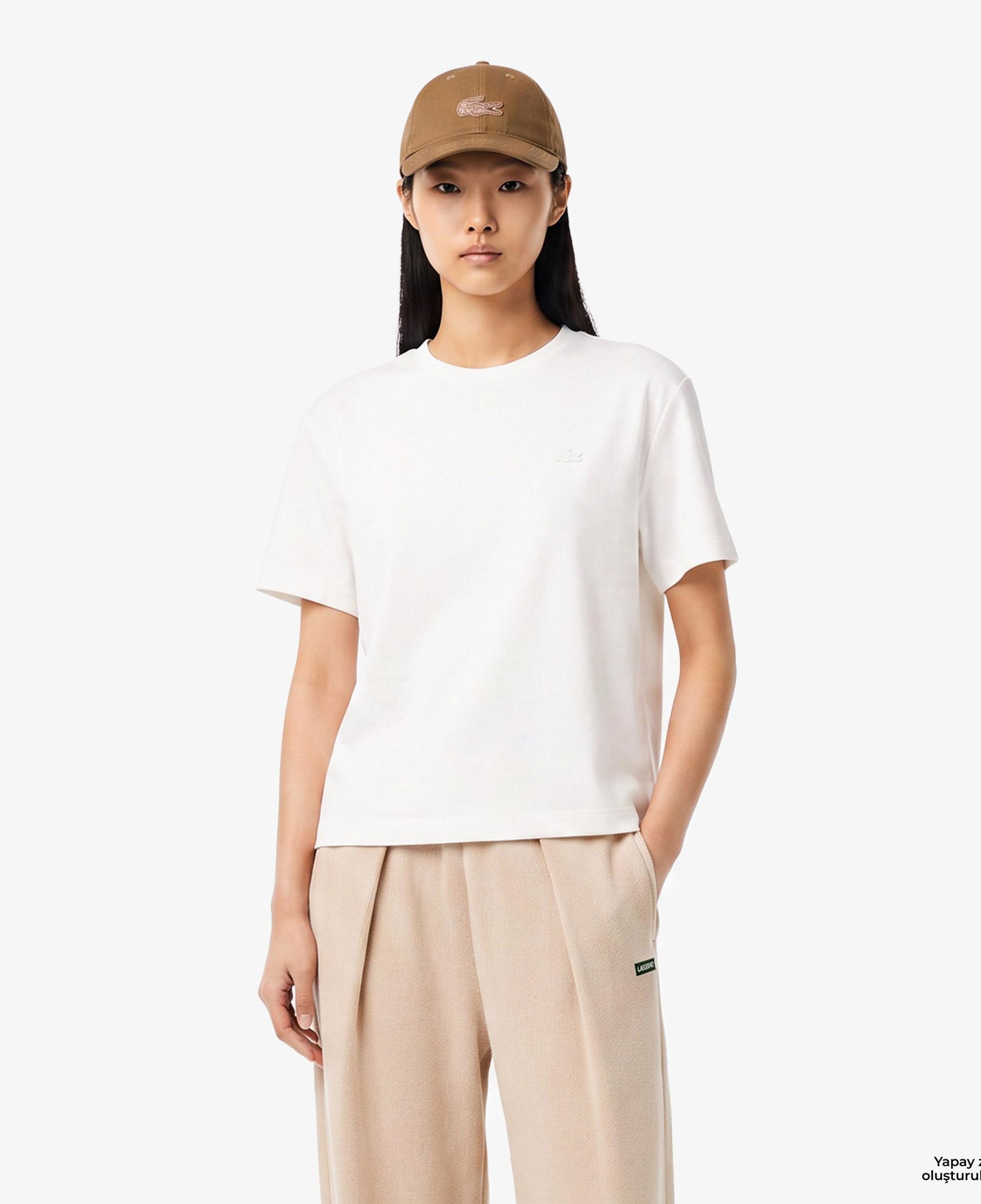 Kadın Loose Fit Bisiklet Yaka Beyaz T-Shirt