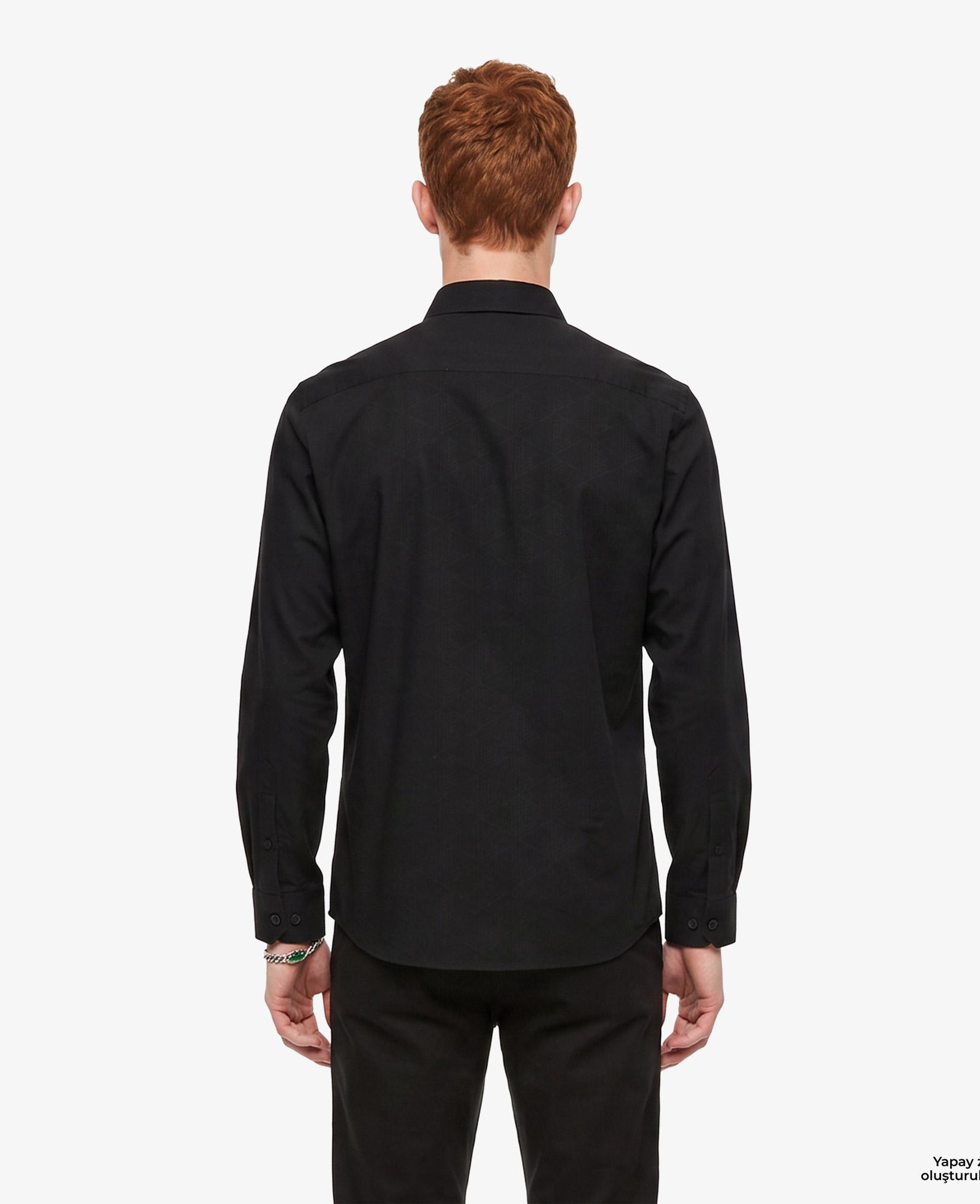 Erkek Slim Fit Düğmeli Yaka Siyah Gömlek