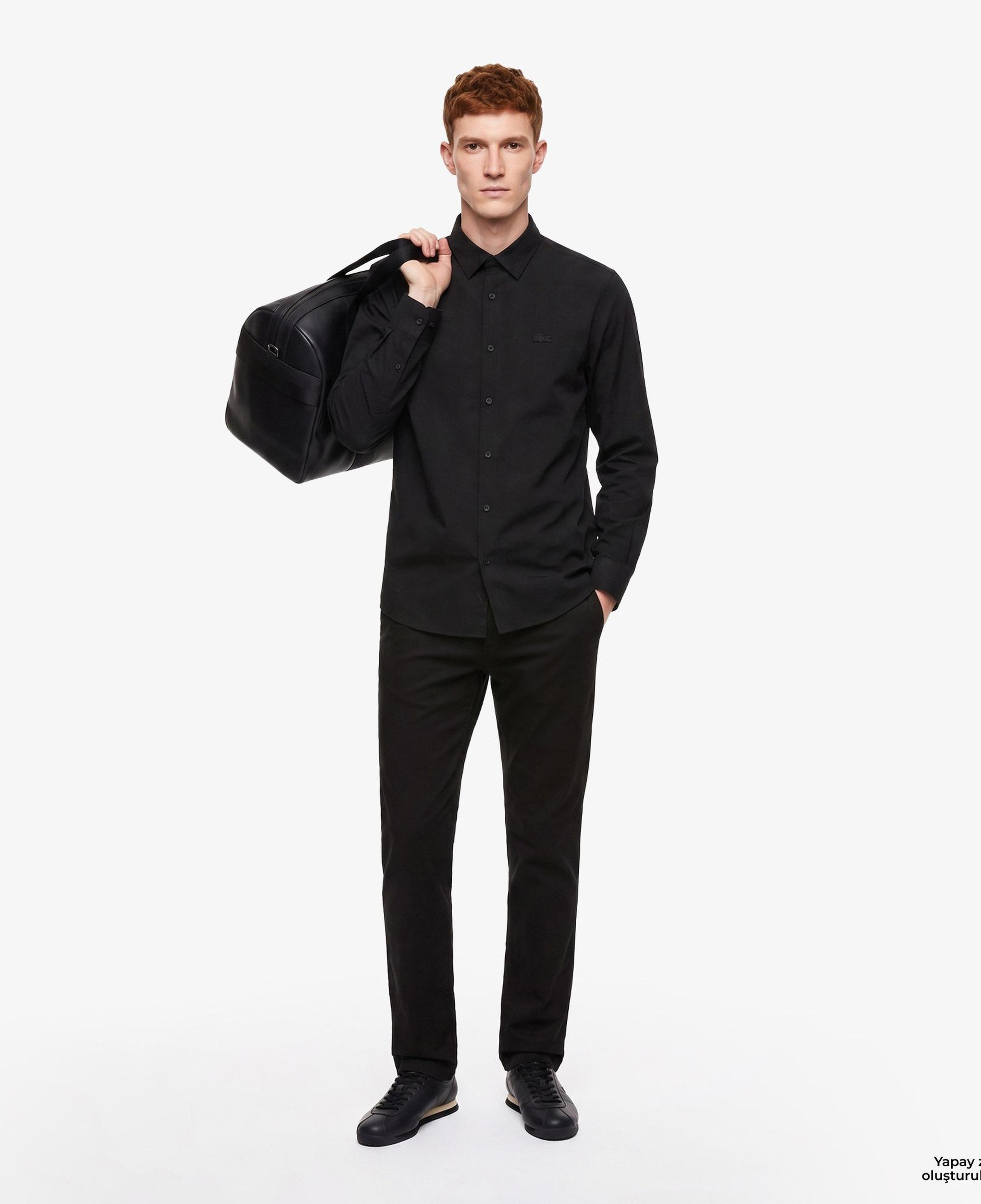Erkek Slim Fit Düğmeli Yaka Siyah Gömlek