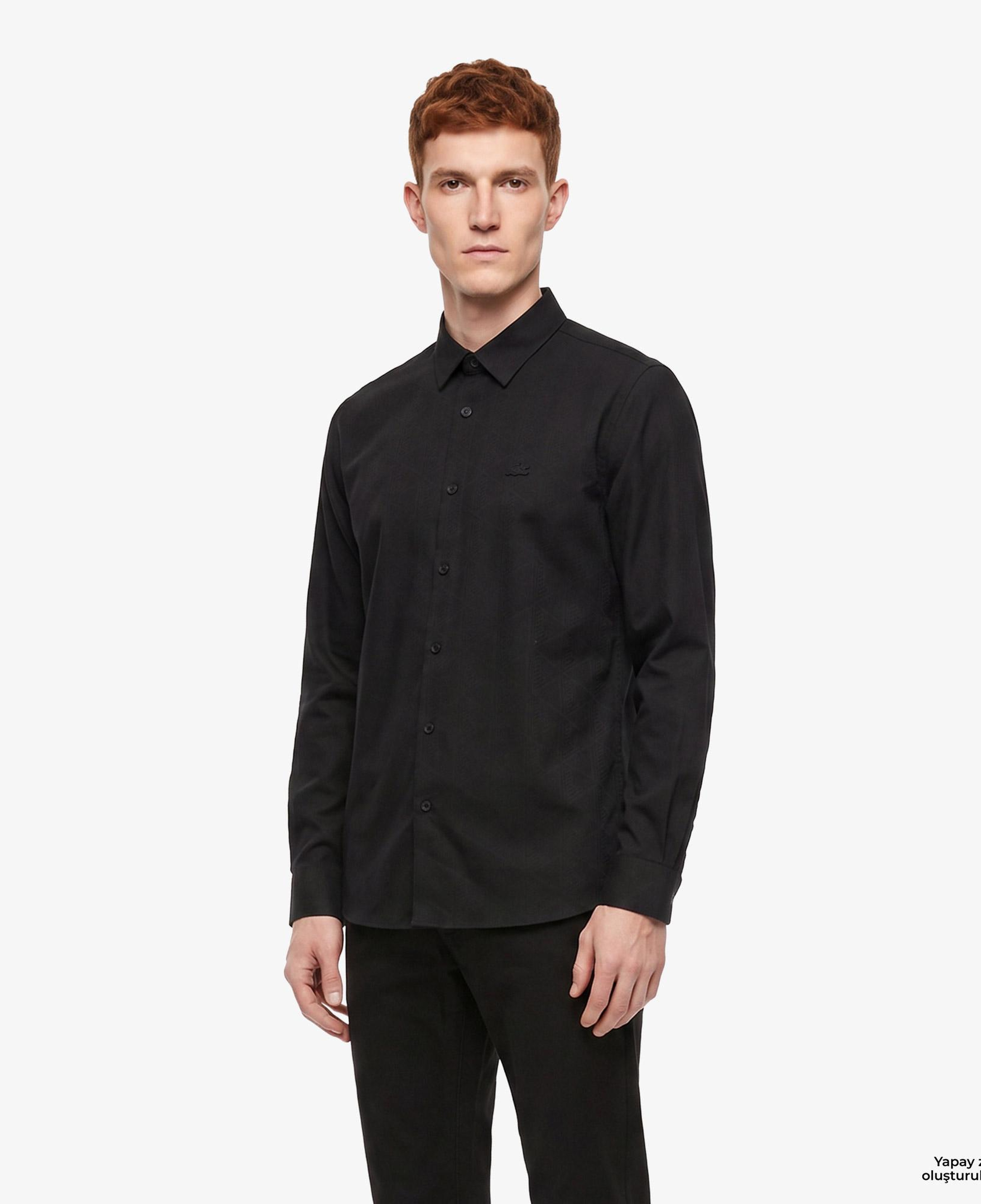 Erkek Slim Fit Düğmeli Yaka Siyah Gömlek