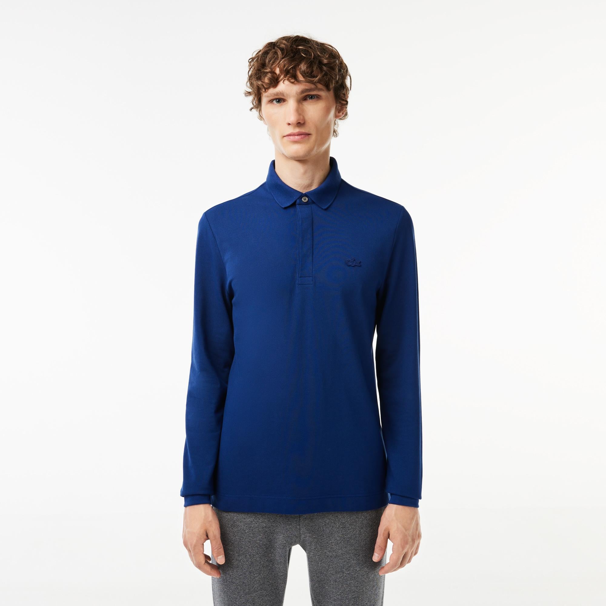 Erkek Regular Fit Uzun Kollu Koyu Mavi Paris Polo