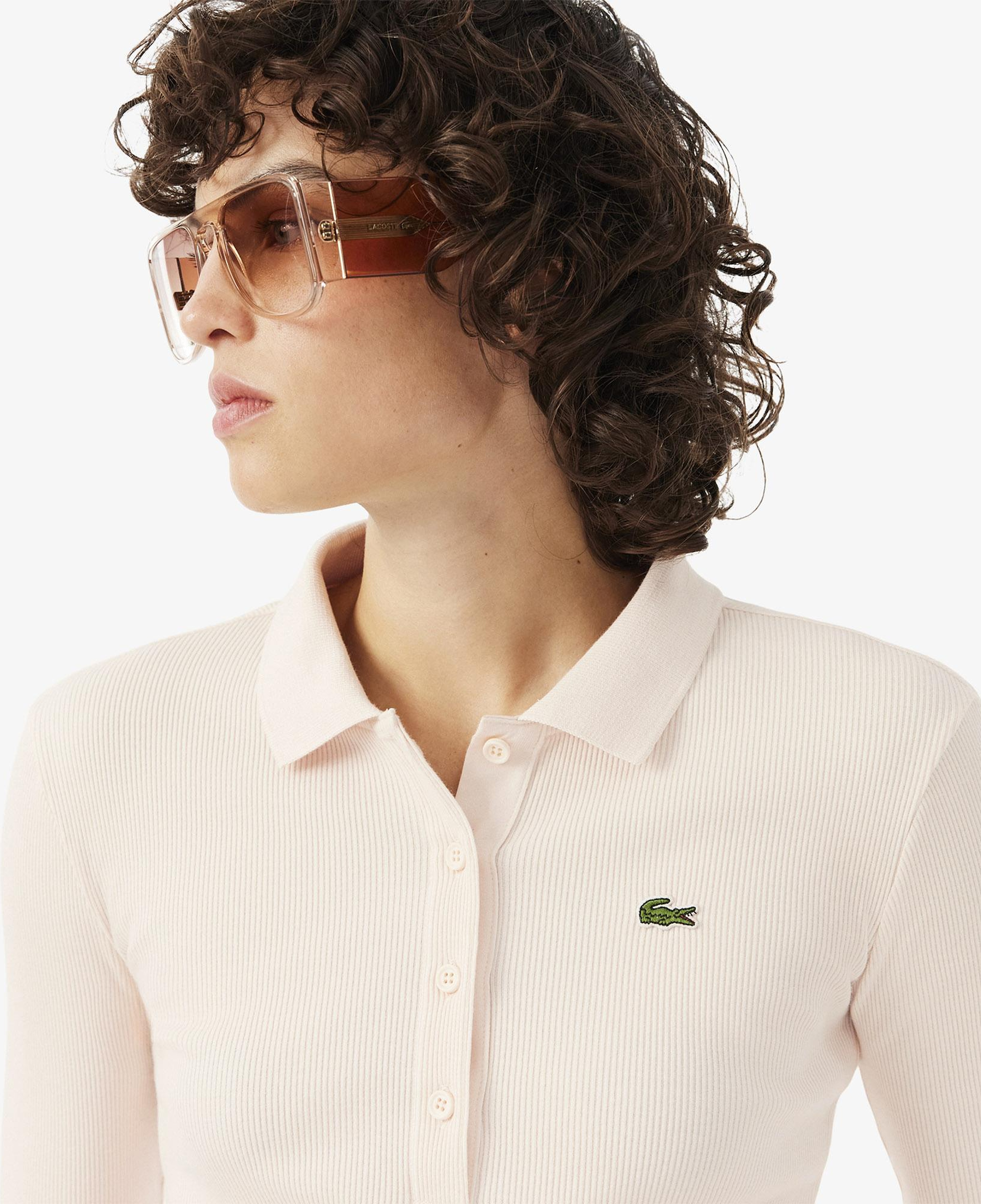 L.12.D Kadın Slim Fit Uzun Kollu Açık Pembe Polo