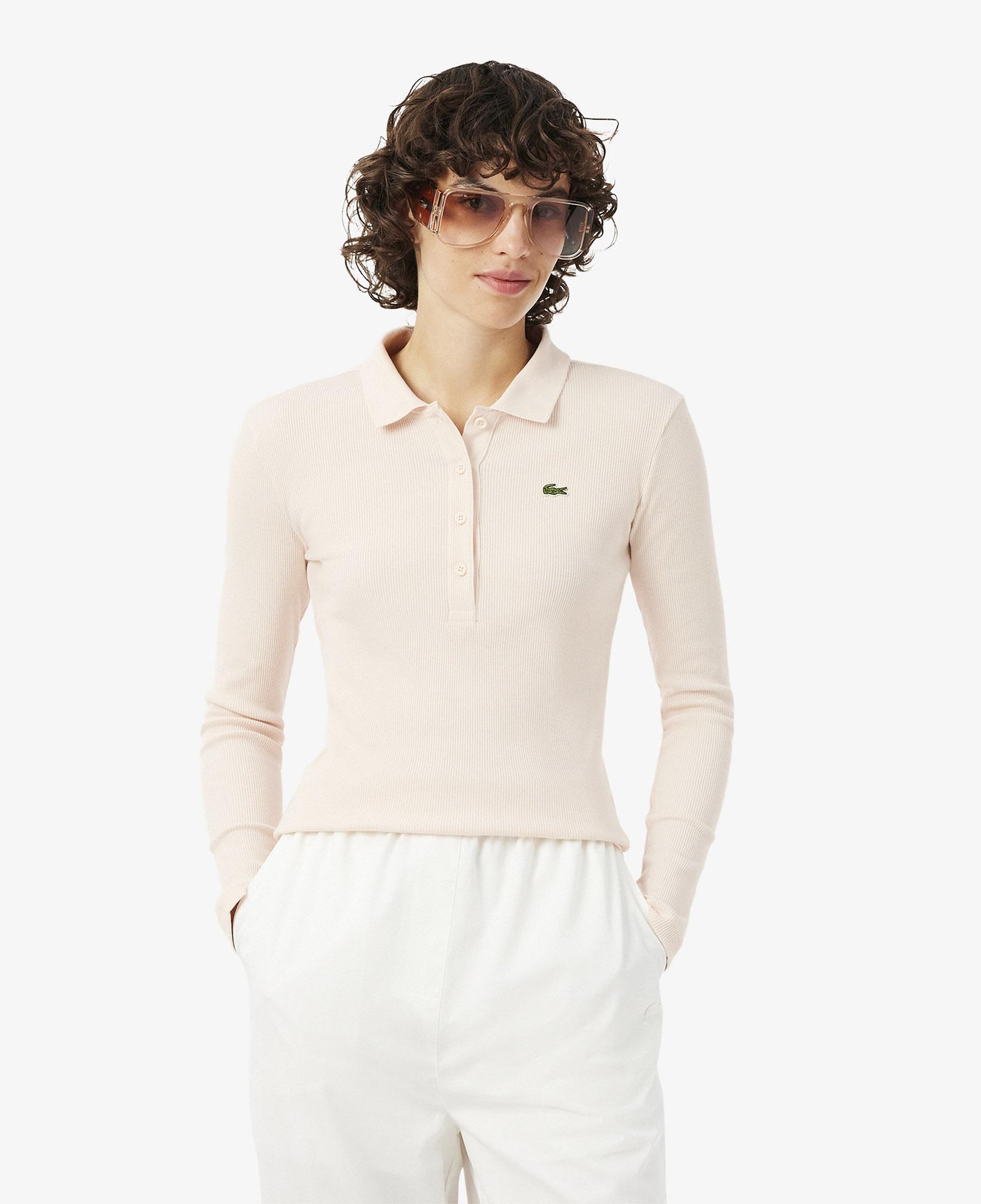 L.12.D Kadın Slim Fit Uzun Kollu Açık Pembe Polo