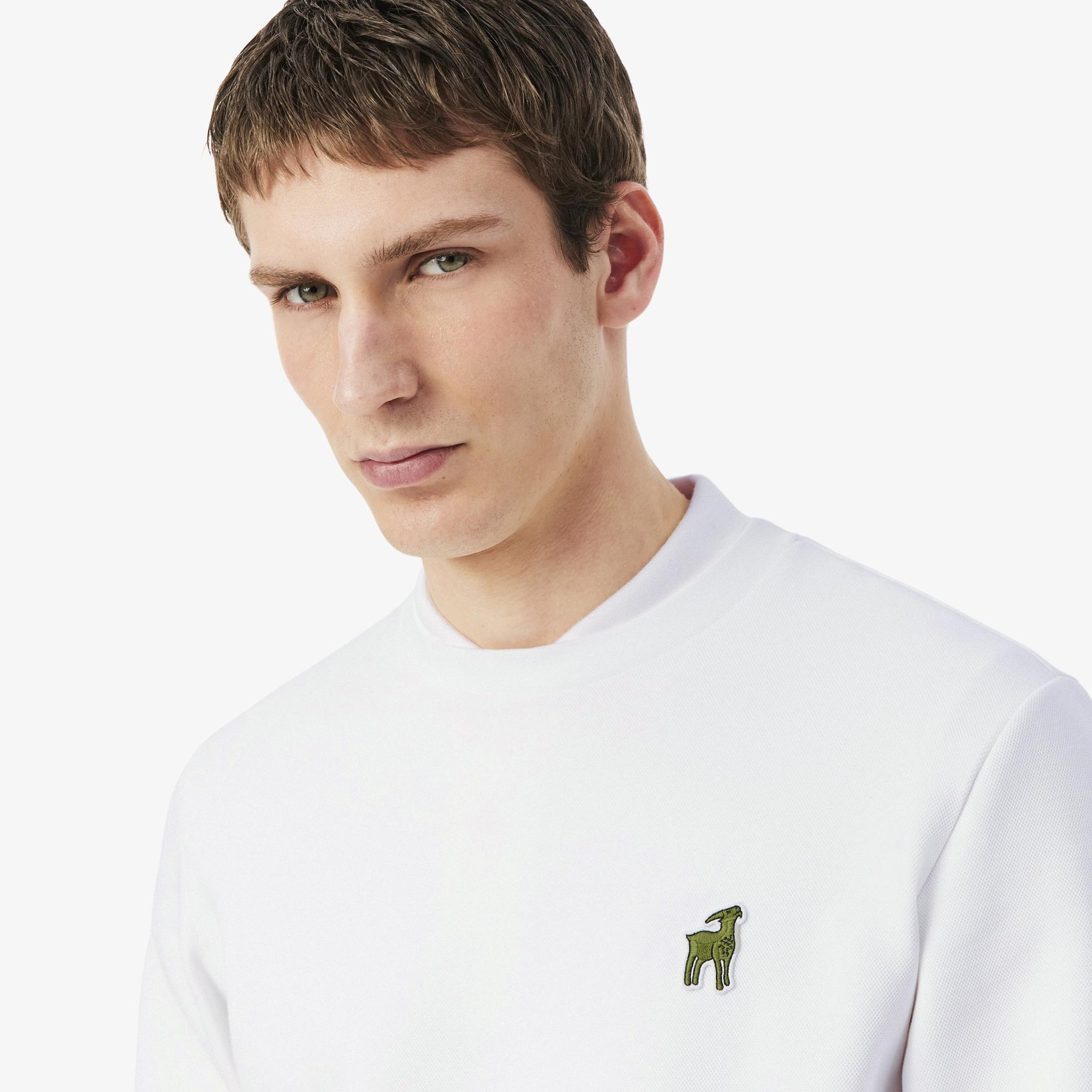 Lacoste x Novak Djokovic The GOAT Erkek Regular Fit Bisiklet Yaka Beyaz Sweatshirt