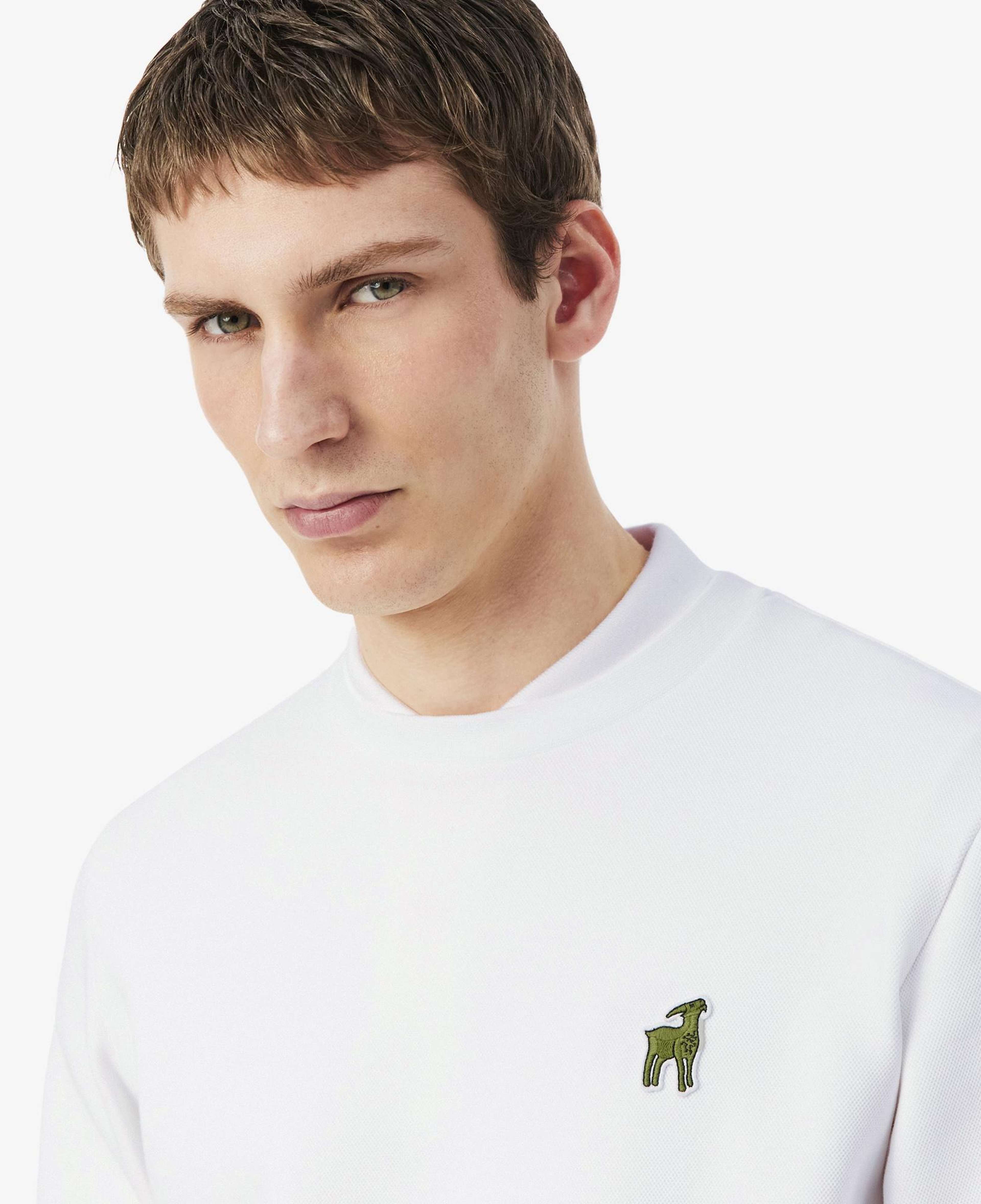 Lacoste x Novak Djokovic The GOAT Erkek Regular Fit Bisiklet Yaka Beyaz Sweatshirt