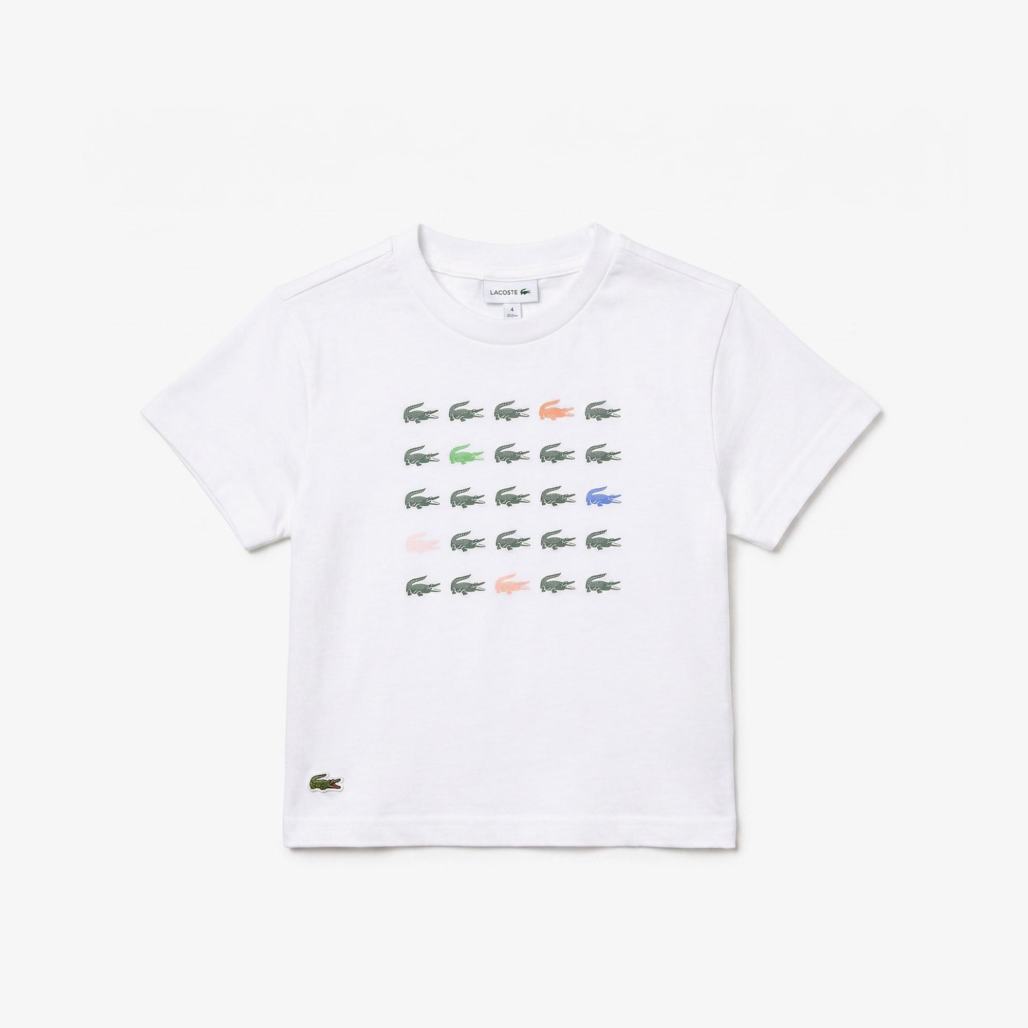 Kız Çocuk Bisiklet Yaka Baskılı Beyaz T-Shirt