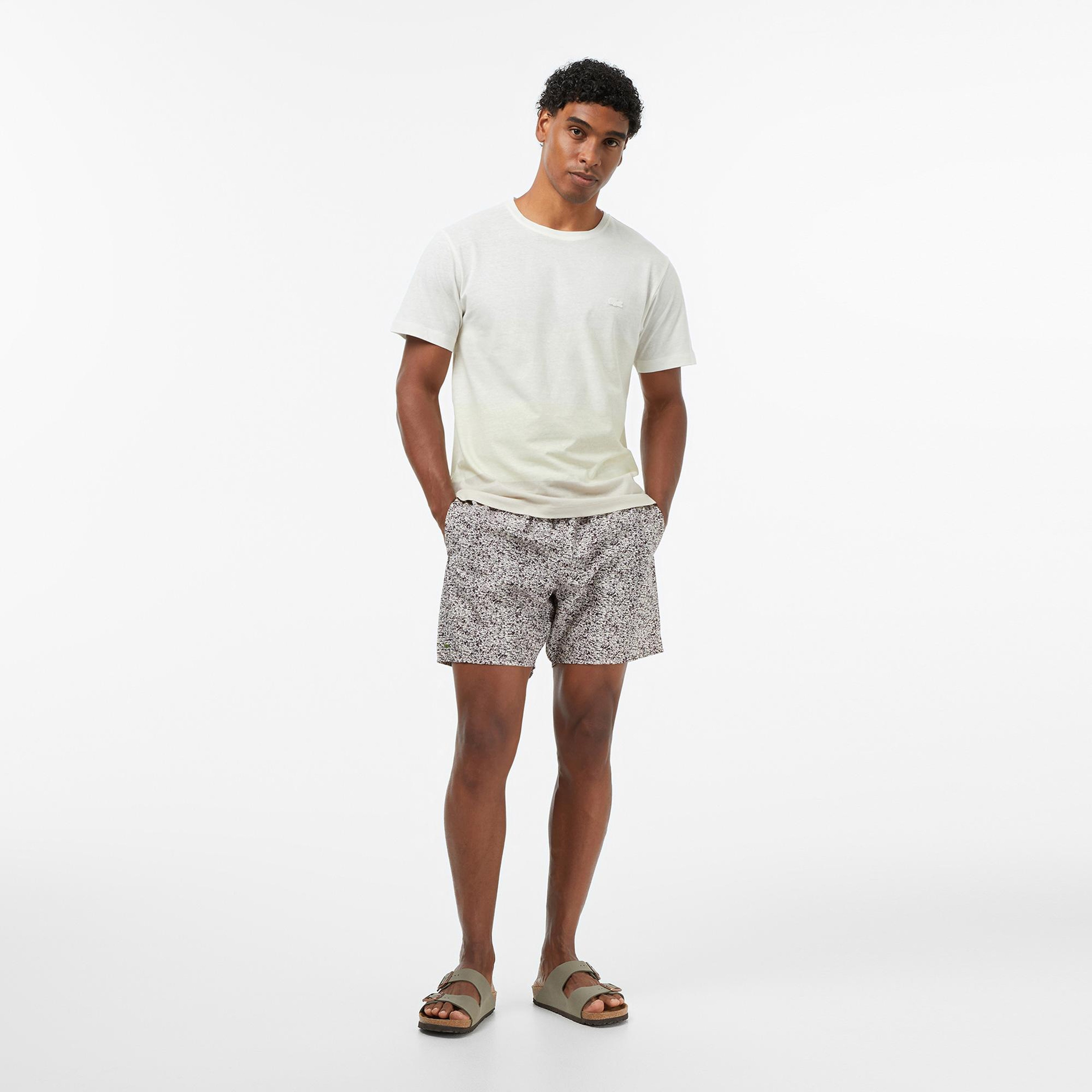 Erkek Regular Fit Bisiklet Yaka Renk Bloklu Bej T-Shirt