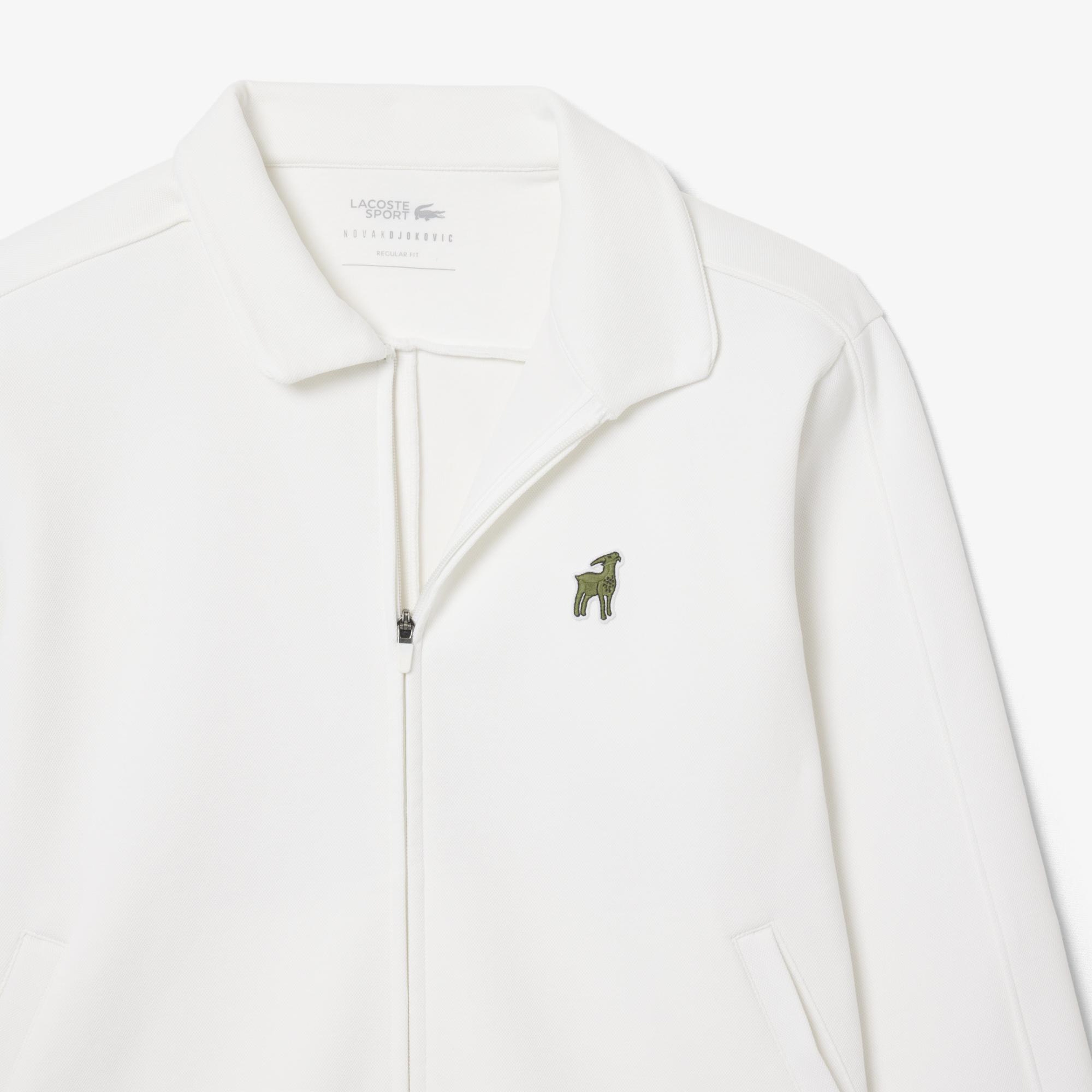 Lacoste x Novak Djokovic The GOAT Erkek Regular Fit Fermuarlı Beyaz Sweatshirt