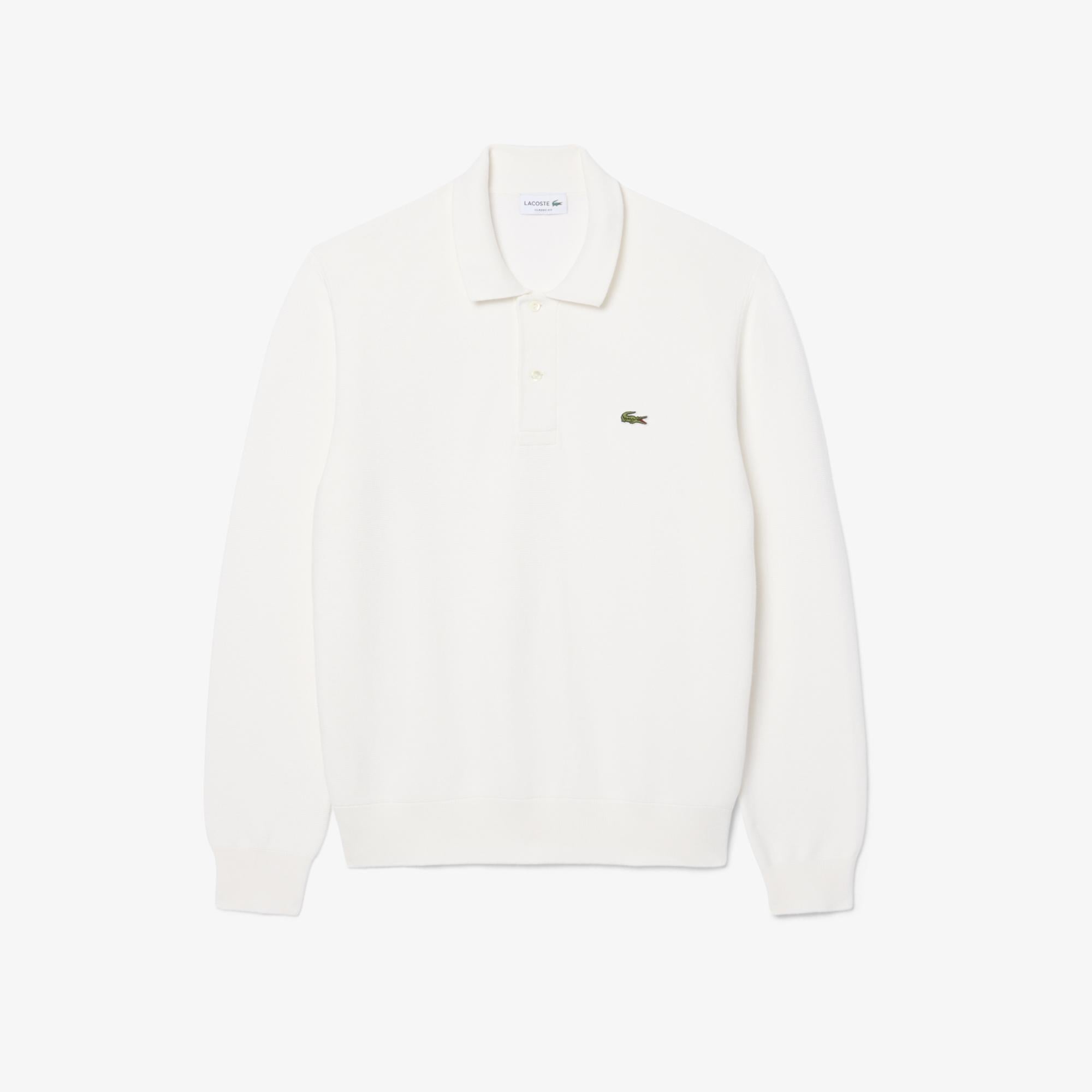 Erkek Classic Fit Polo Yaka Beyaz Kazak
