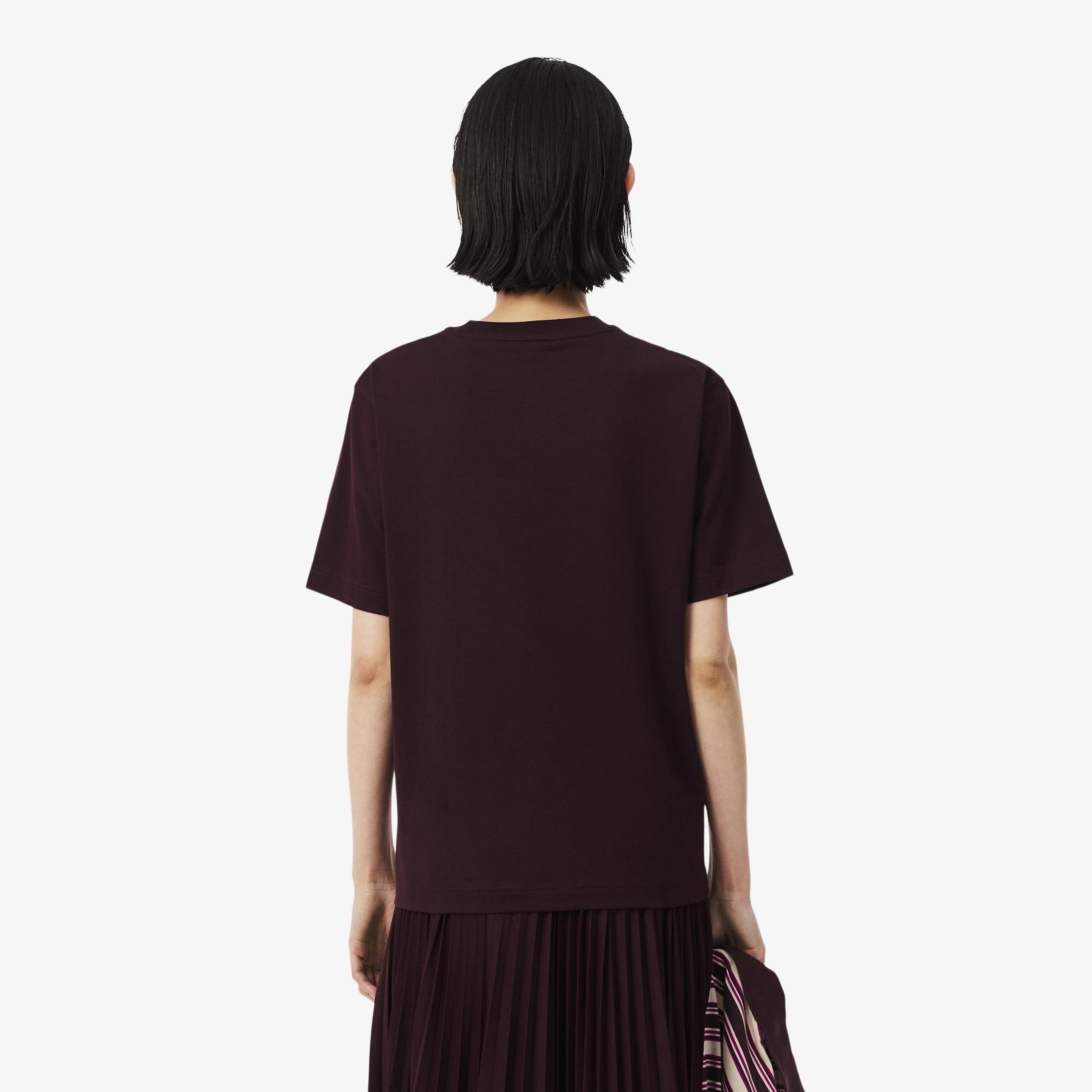 Kadın Relaxed Fit Bisiklet Yaka Bordo T-Shirt