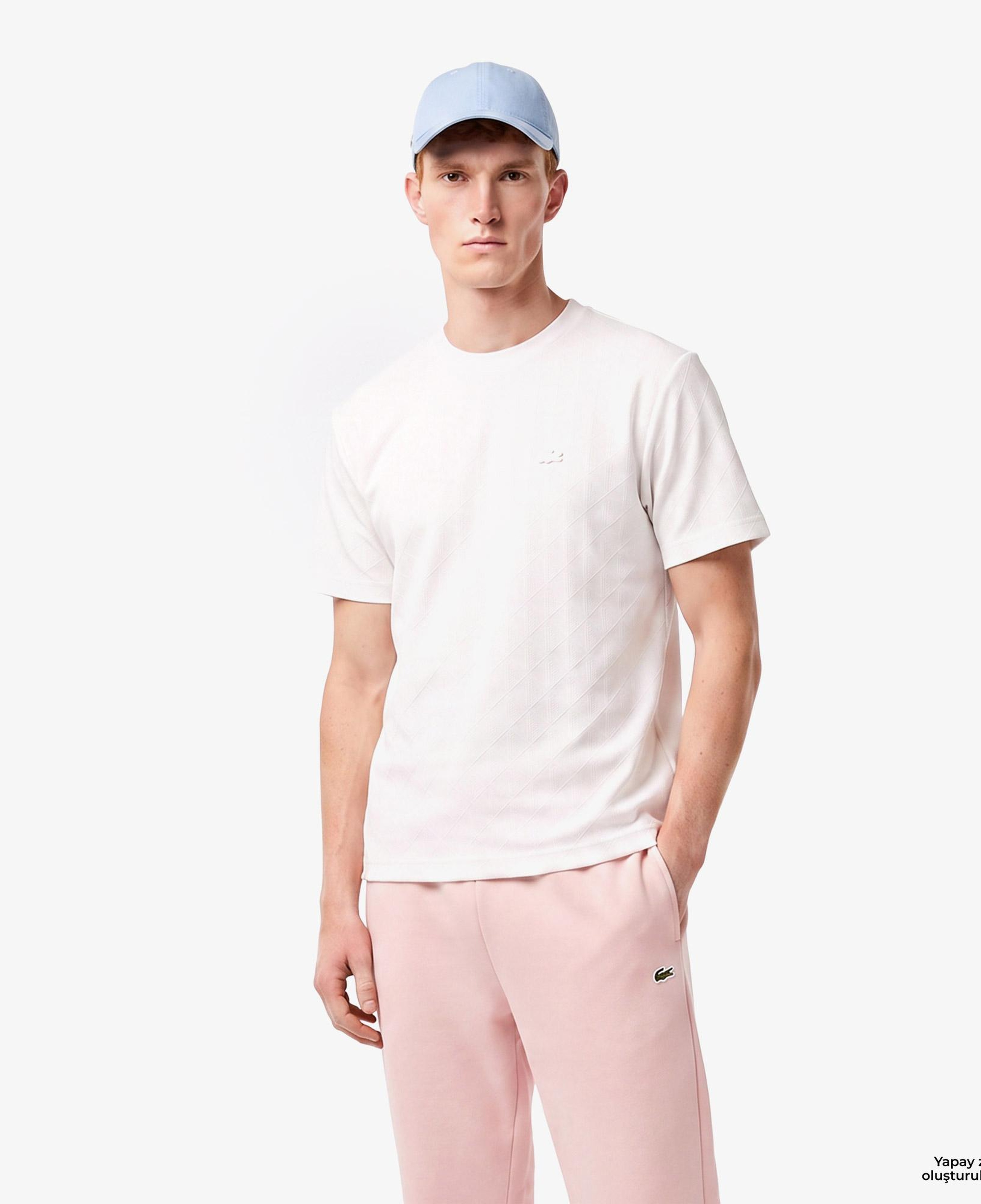 Erkek Relaxed Fit Bisiklet Yaka Monogram Beyaz T-Shirt