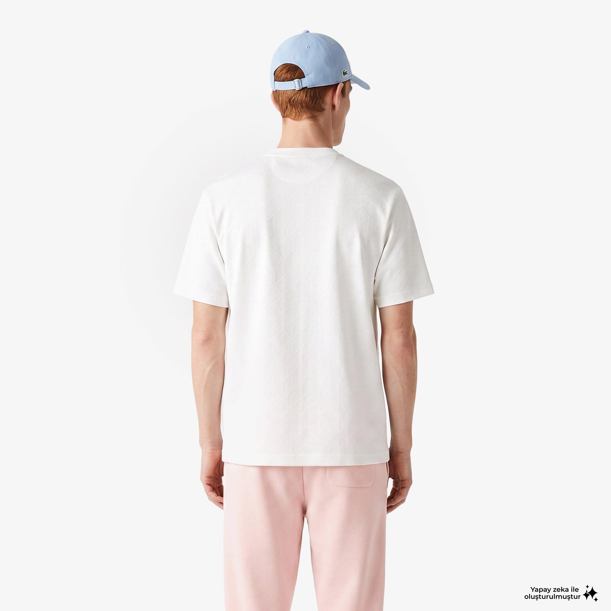 Erkek Relaxed Fit Bisiklet Yaka Monogram Beyaz T-Shirt