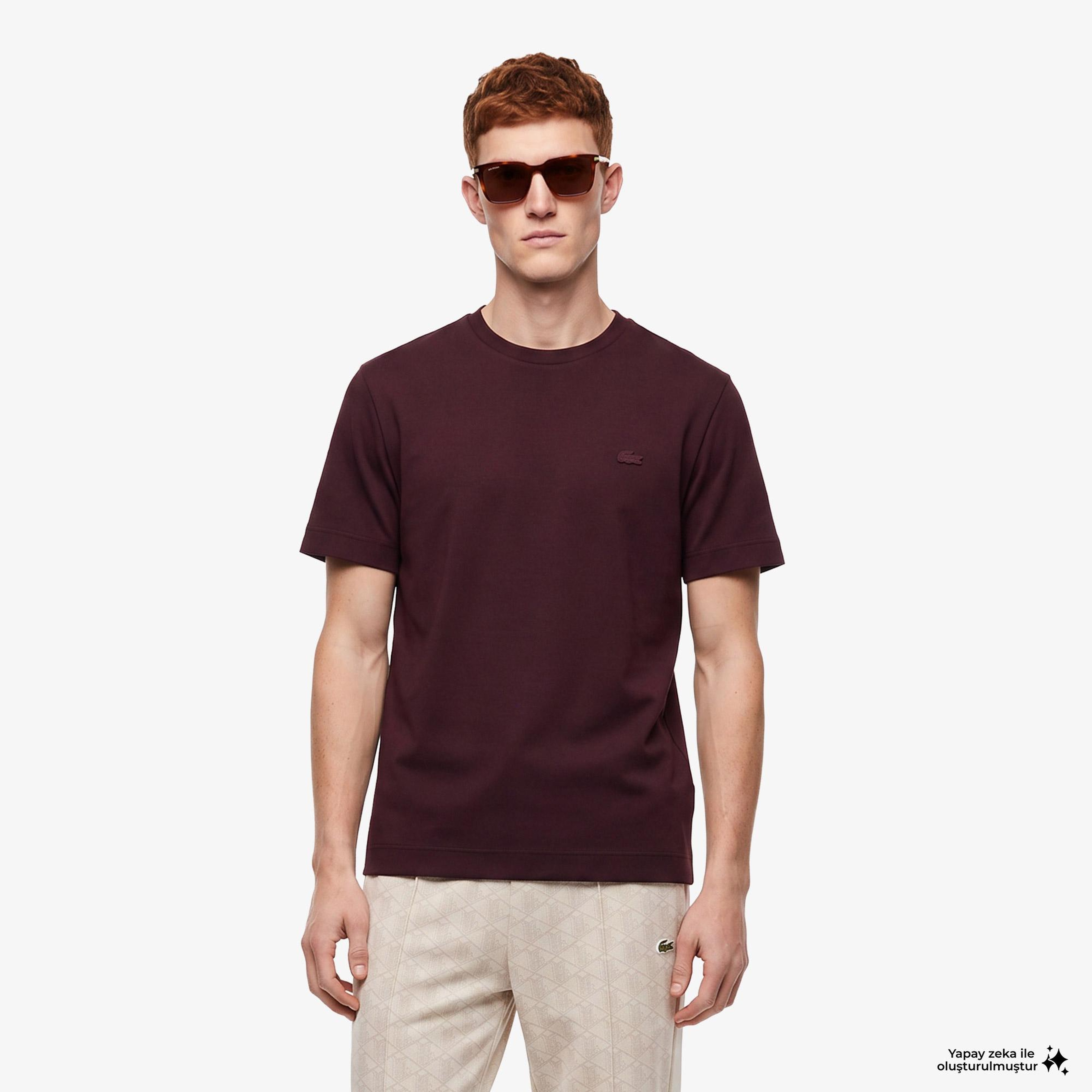 Erkek Oversize Fit Bisiklet Yaka Bordo T-Shirt