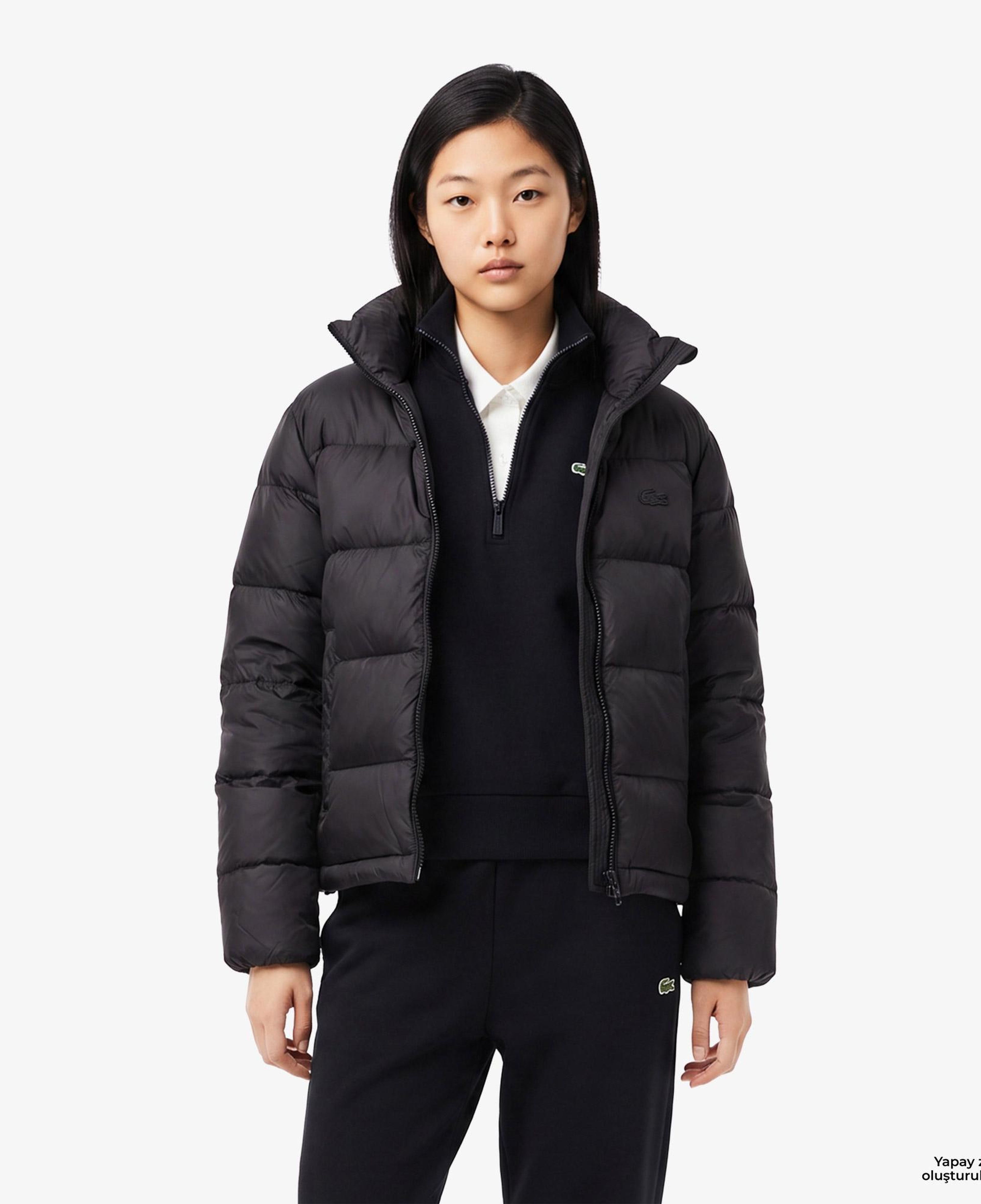 Kadın Relaxed Fit Dik Yaka Siyah Mont