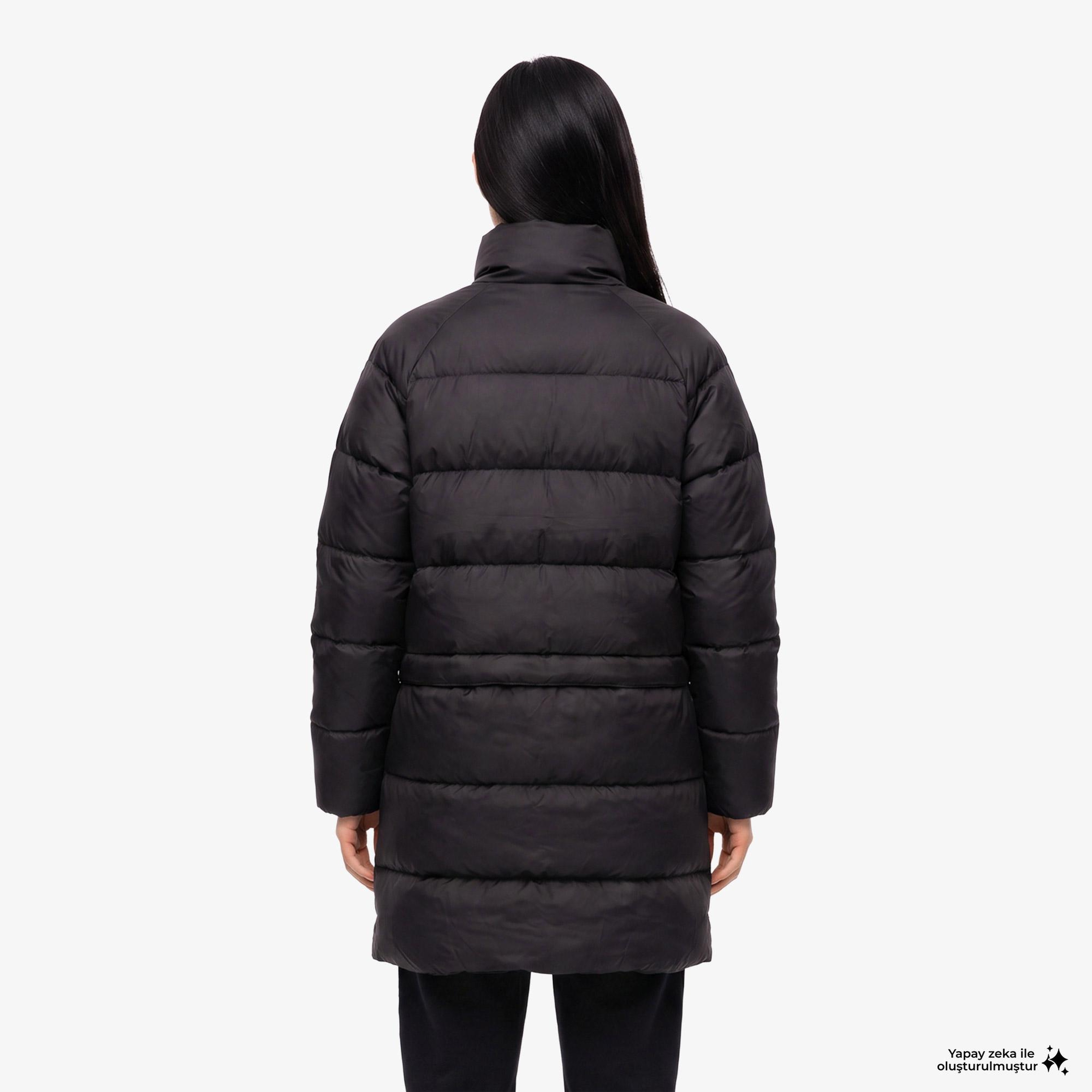 Kadın Relaxed Fit Dik Yaka Siyah Mont